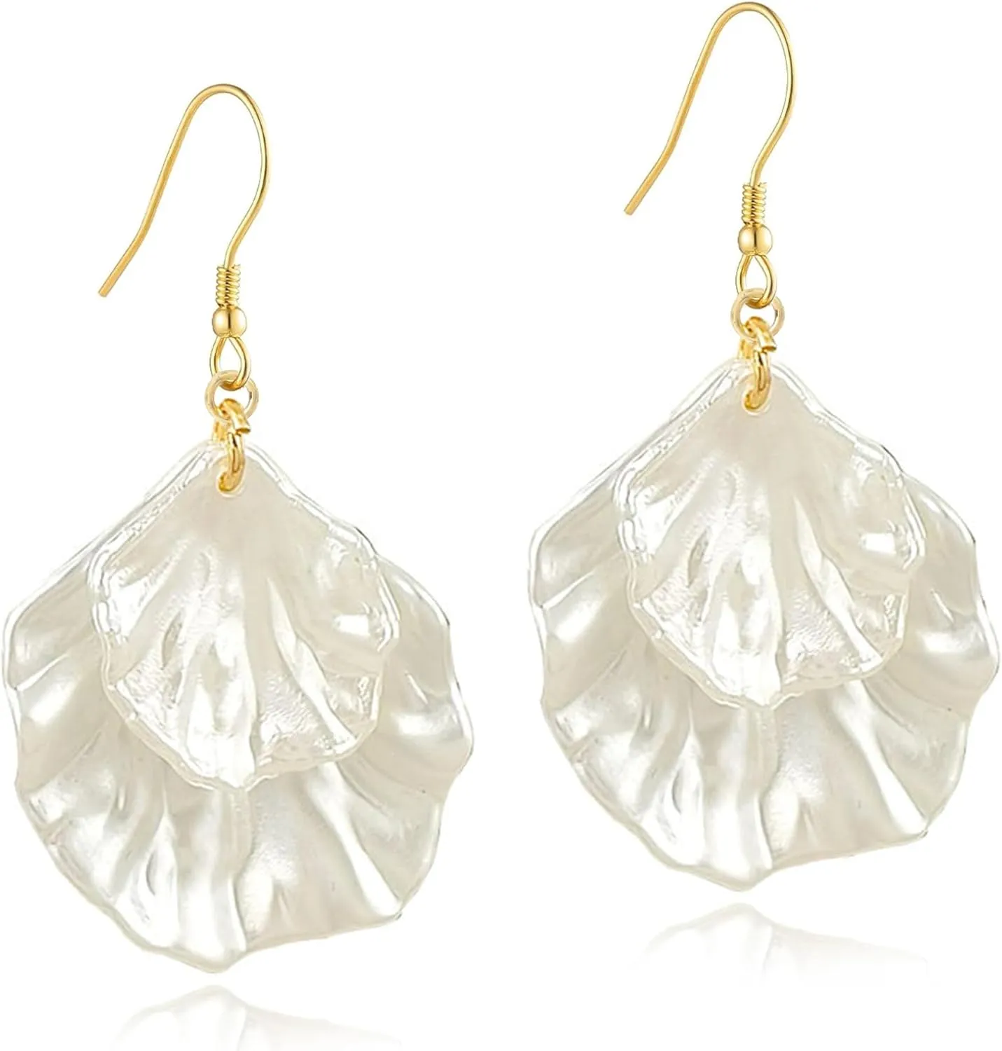 18K Gold Plated Shell Earrings for Women Lightweight Round Circle Disc Dangle Drop Earrings Minimalist Jewelry for Everyday Wear Gift for Her