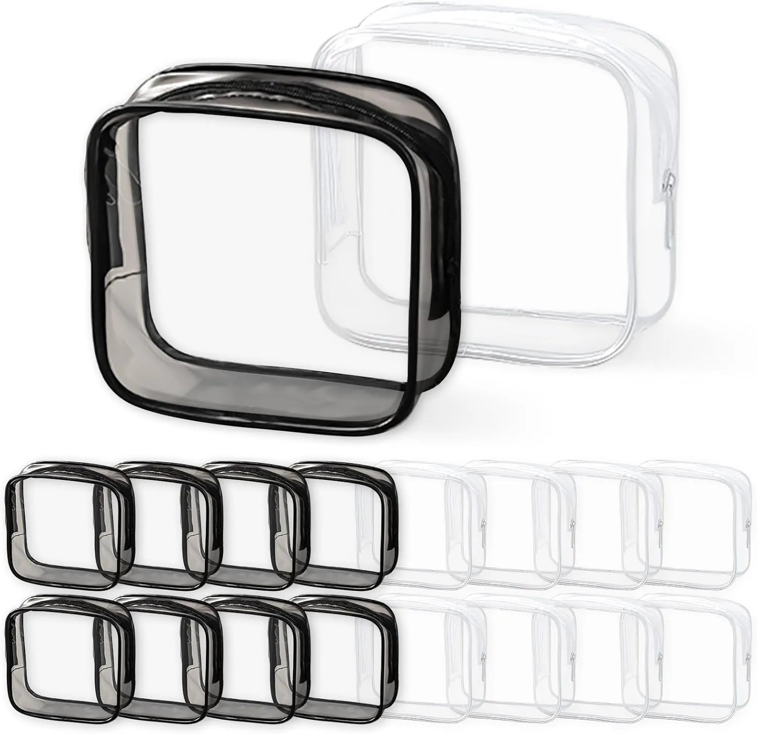 18Pcs Clear Makeup Bags Black White Plastic Cosmetic Bags with Zipper Waterproof Small Travel Toiletry Pouch for Men Women Party Favor Supplies