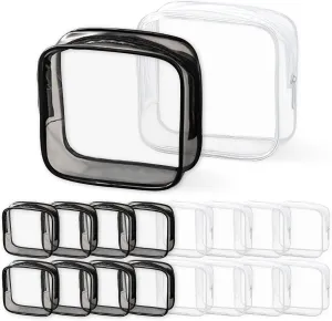 18Pcs Clear Makeup Bags Black White Plastic Cosmetic Bags with Zipper Waterproof Small Travel Toiletry Pouch for Men Women Party Favor Supplies