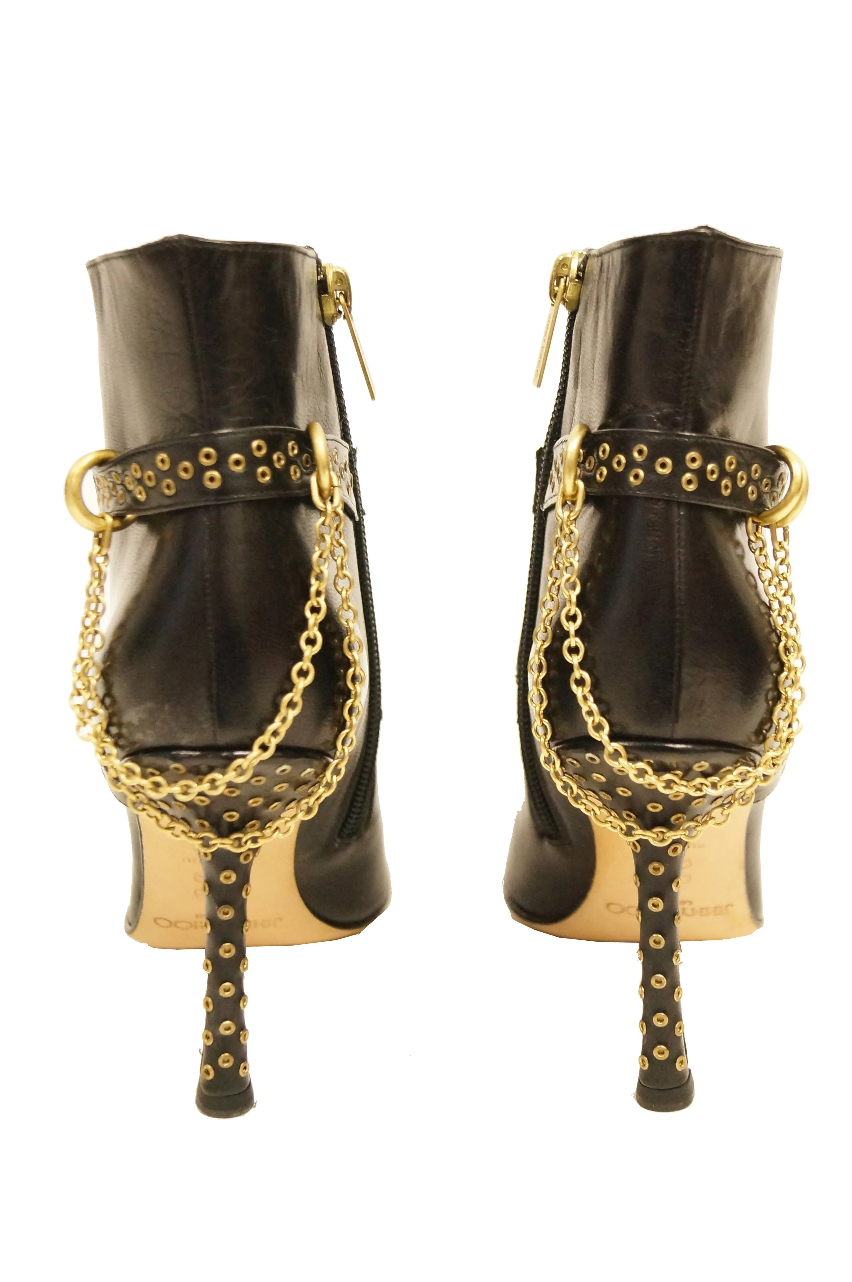 2006 Jimmy Choo Black Kid Leather Chain Boots