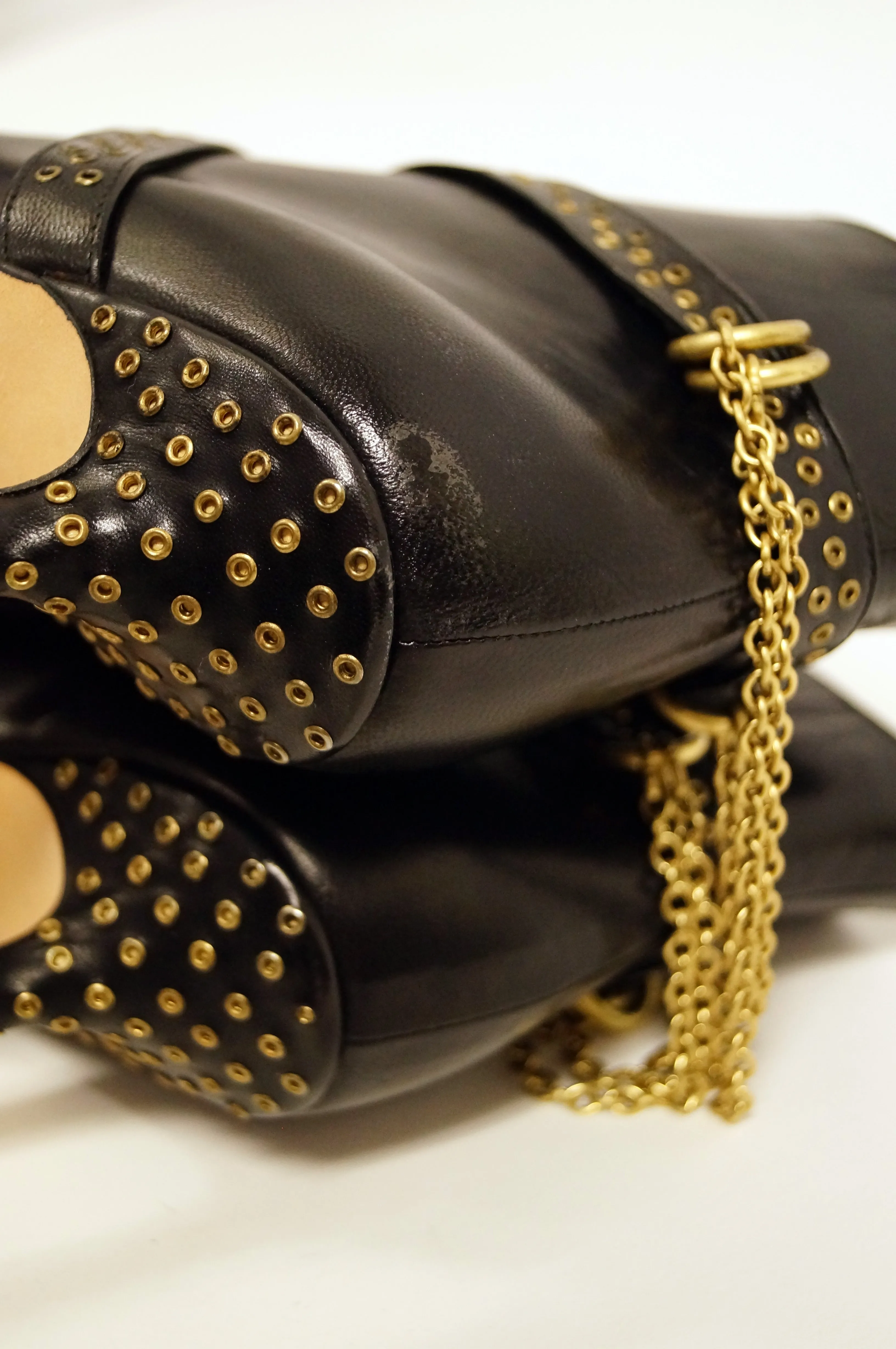 2006 Jimmy Choo Black Kid Leather Chain Boots