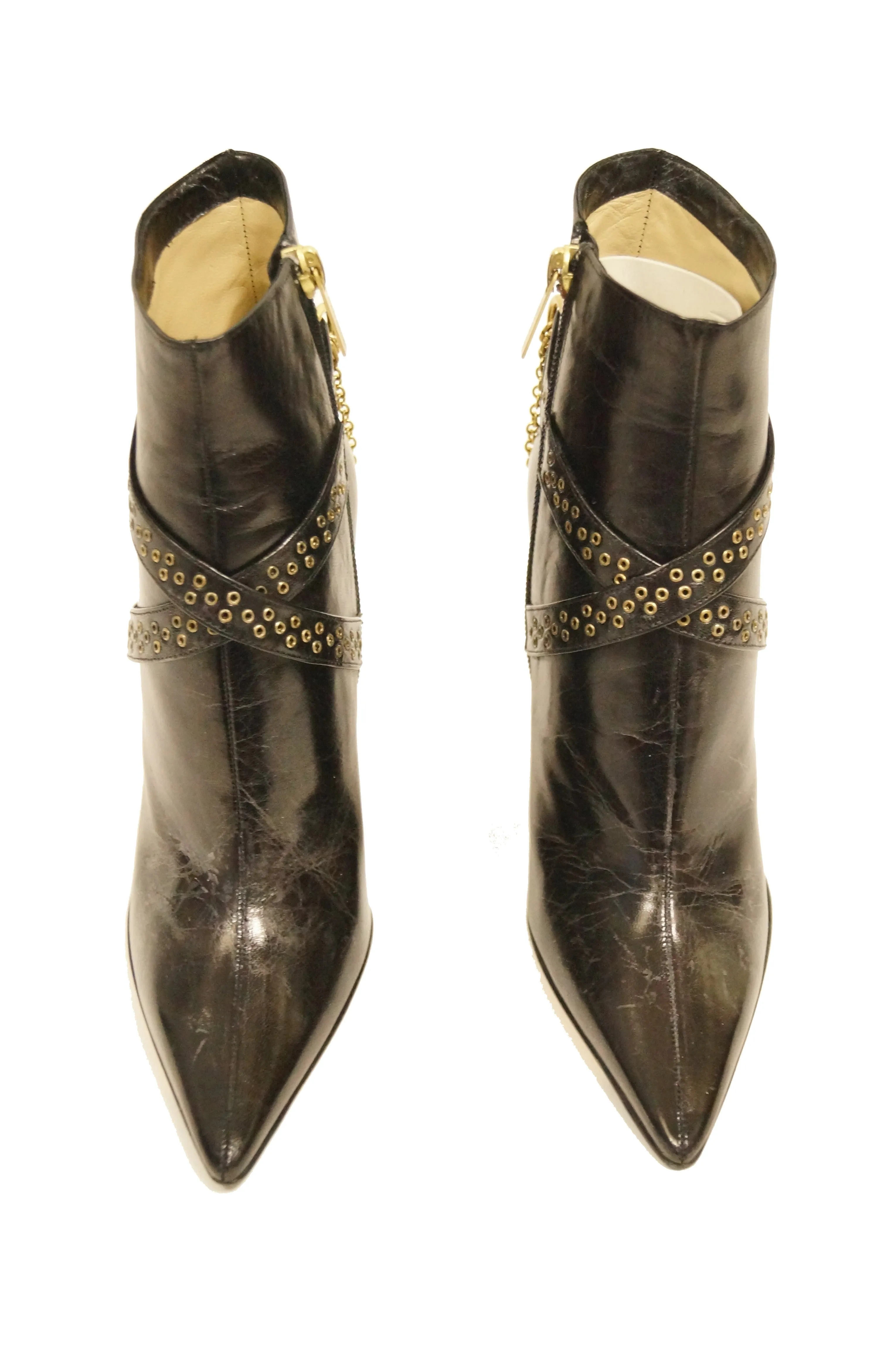 2006 Jimmy Choo Black Kid Leather Chain Boots