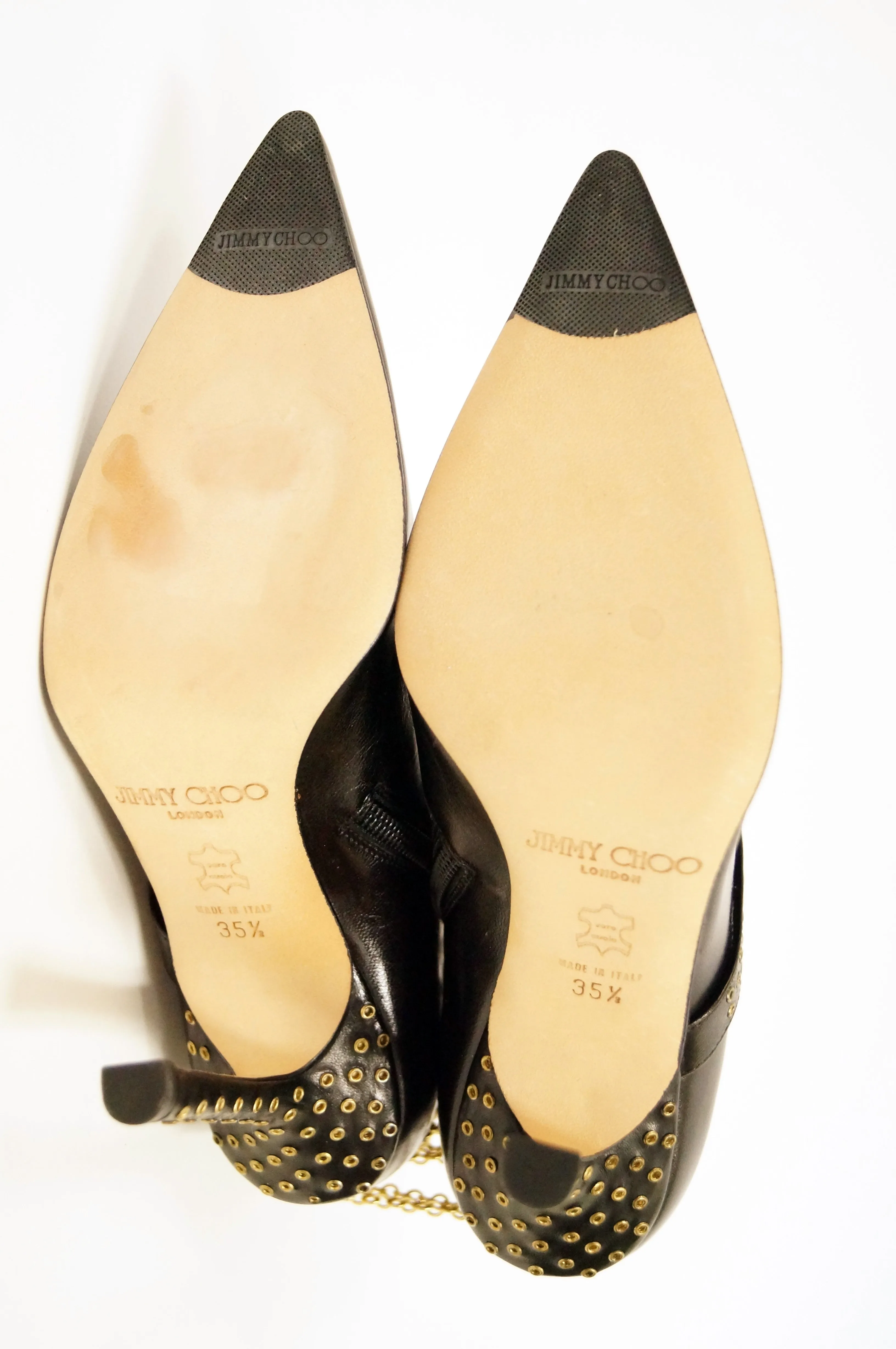 2006 Jimmy Choo Black Kid Leather Chain Boots