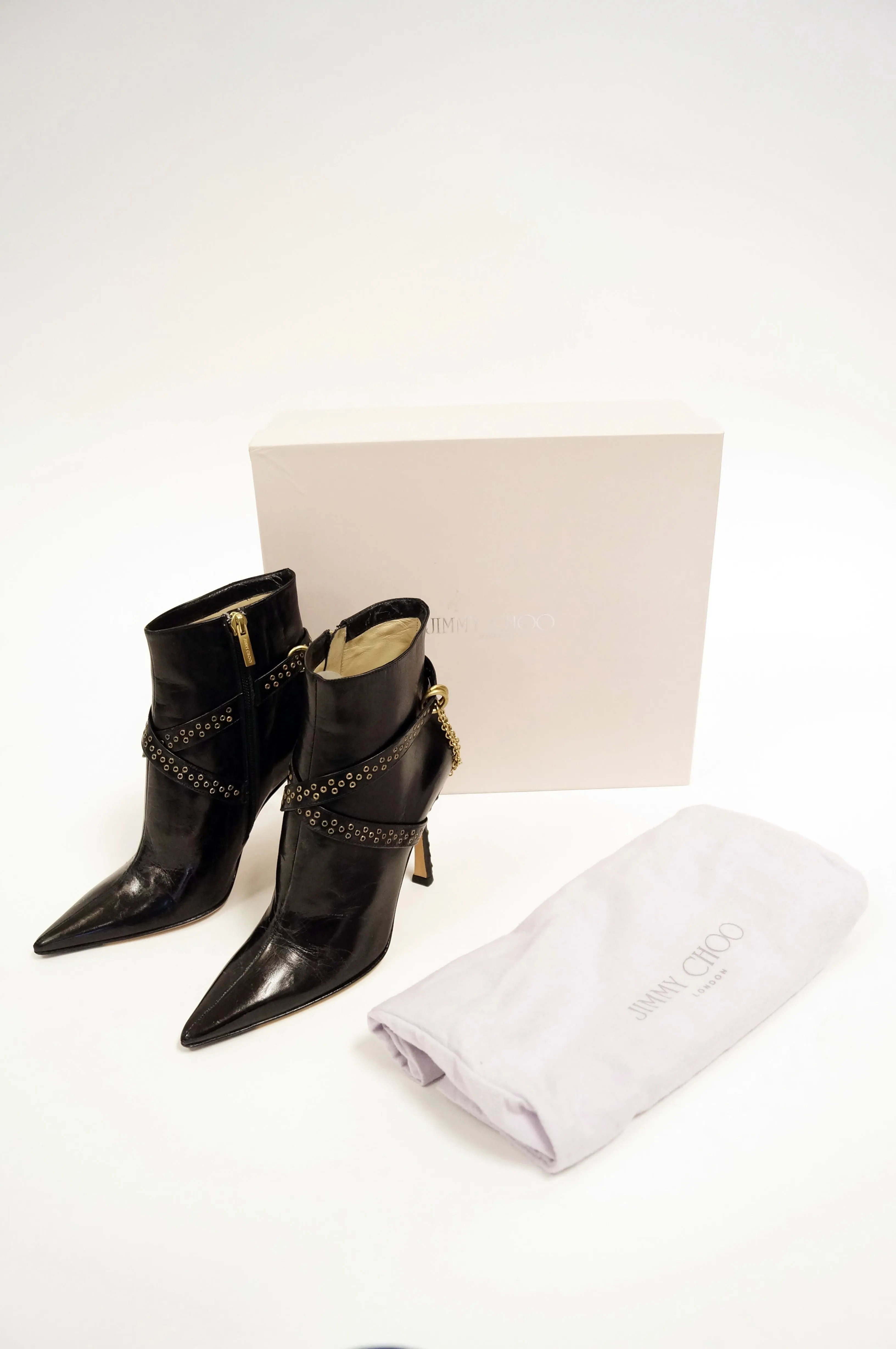 2006 Jimmy Choo Black Kid Leather Chain Boots