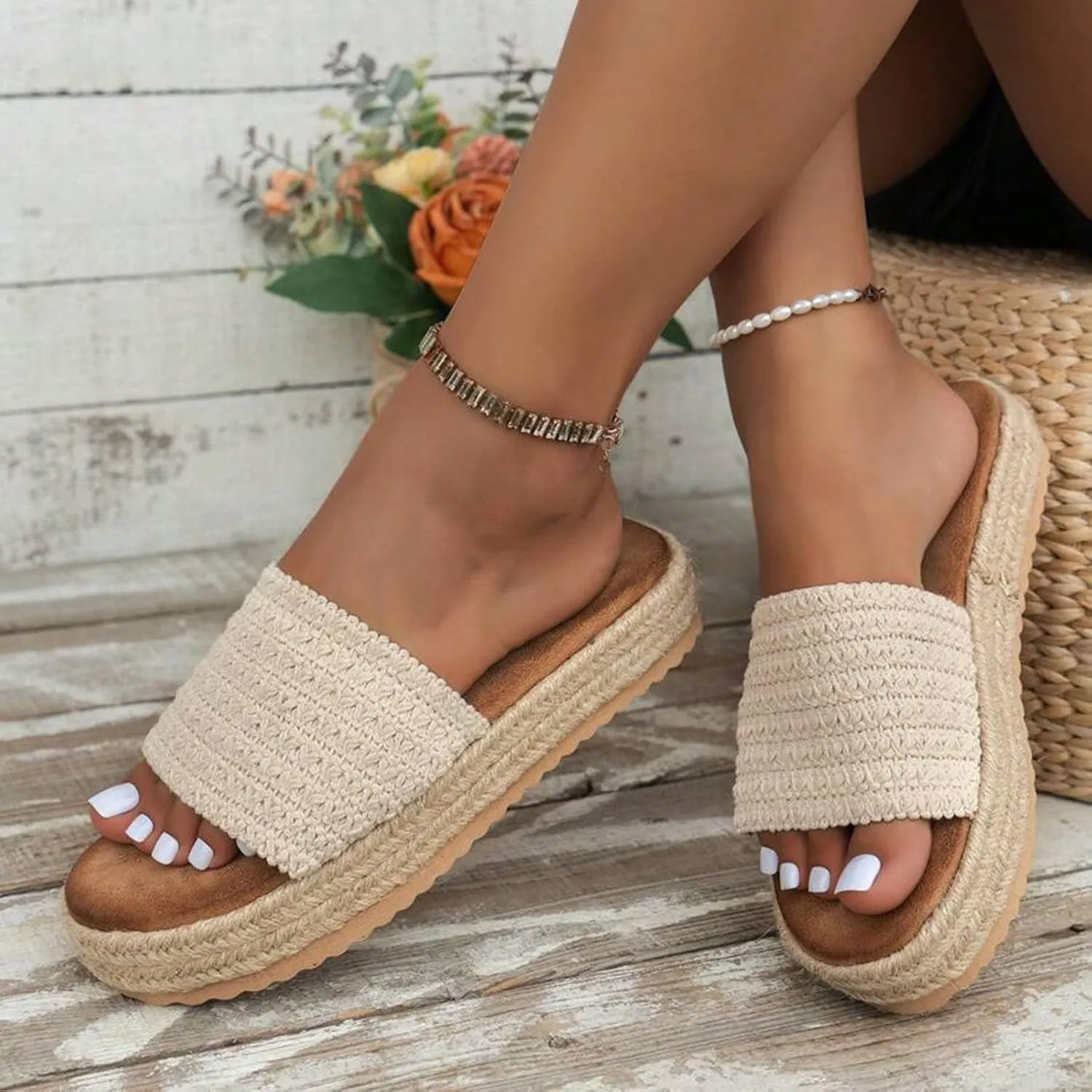2025 Wedge Sandals for Women Comfortable Ladies Dress Height Increase Platform Espadrilles Slippers Fashion Breathable Open Toe Walking Footwear Summer Party Dance Vacation Casual Shoe