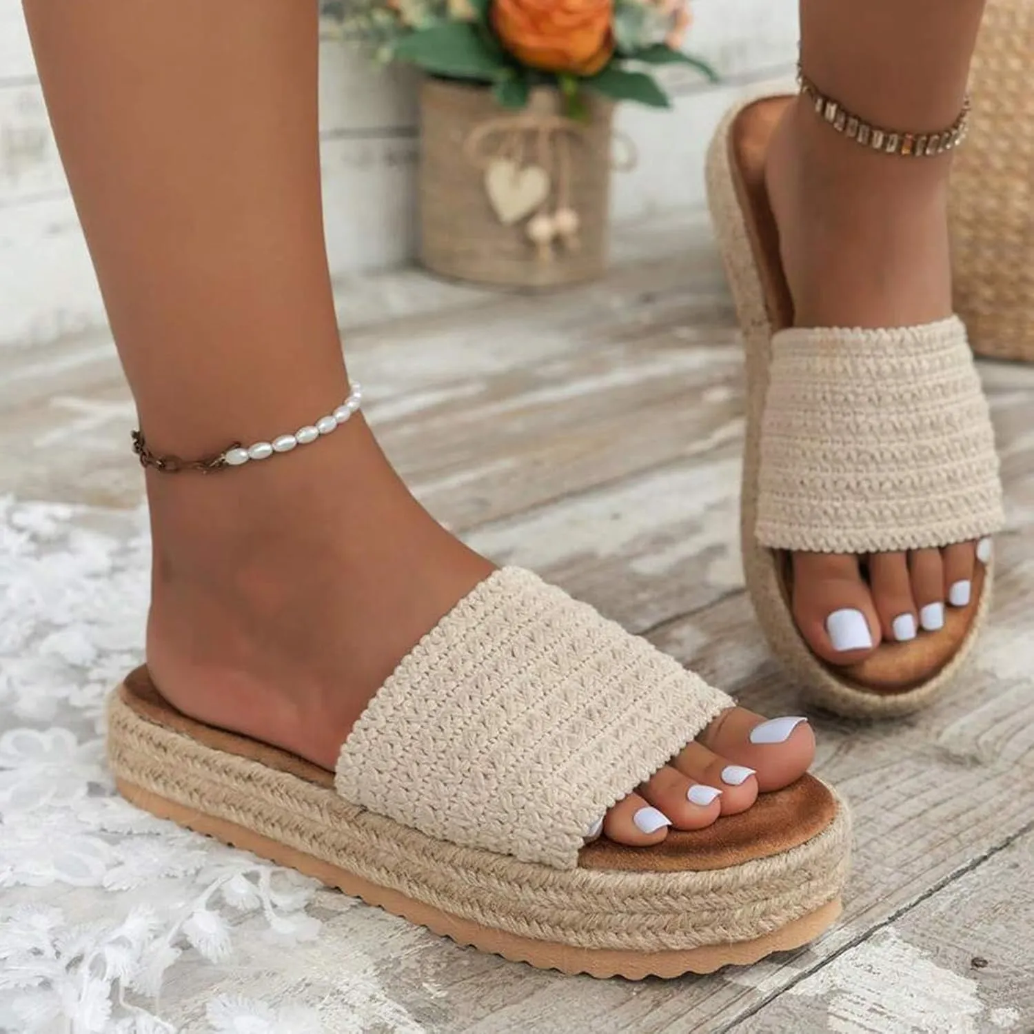 2025 Wedge Sandals for Women Comfortable Ladies Dress Height Increase Platform Espadrilles Slippers Fashion Breathable Open Toe Walking Footwear Summer Party Dance Vacation Casual Shoe