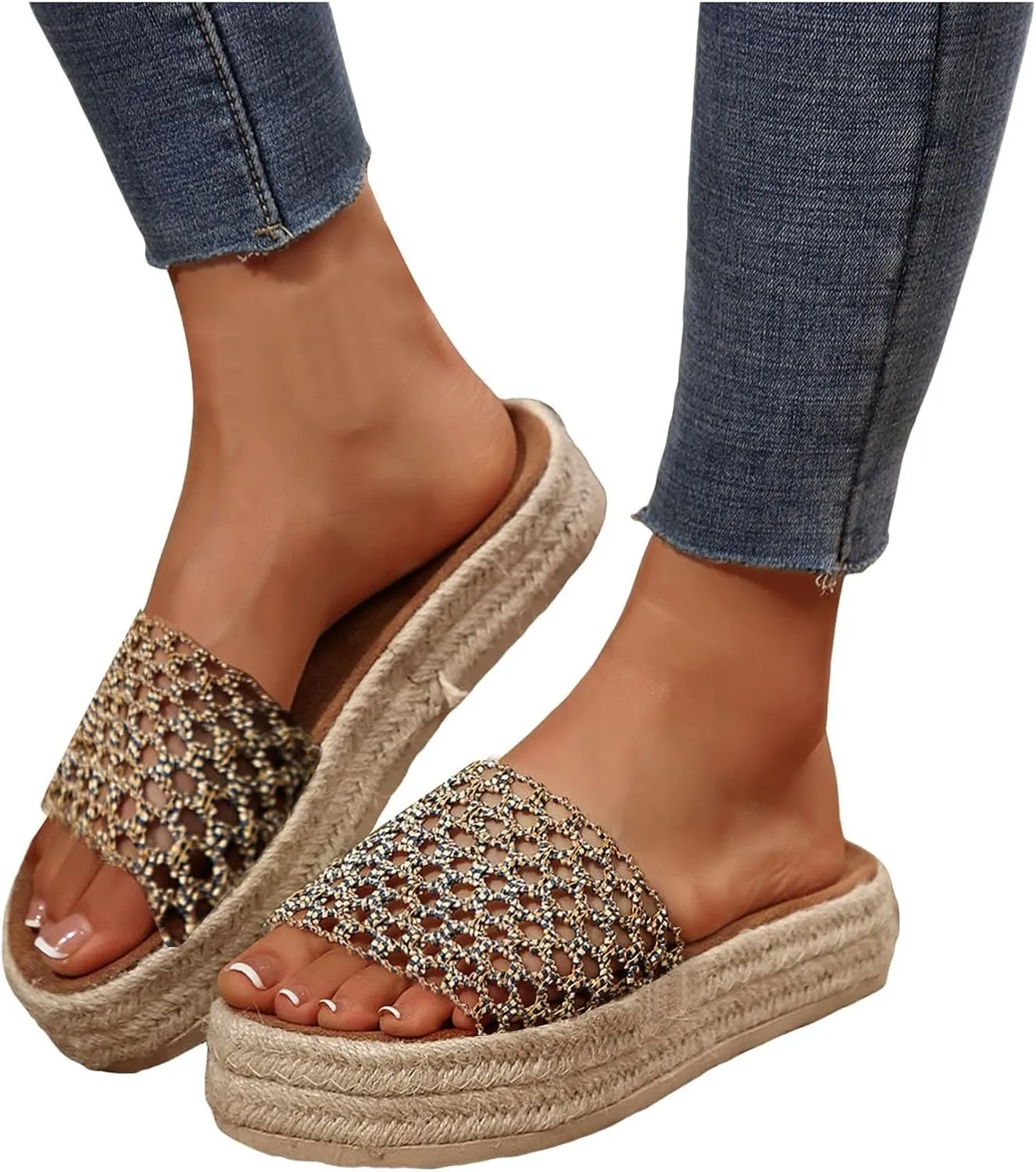 2025 Wedges Sandals for Women Breathable Indoor/Outdoor Mesh Espadrilles Platform Walking Footwear Summer Beach Vacation Slippers Fashion Comfortable Open Toe Soft Sole Wedge Heel Shoe
