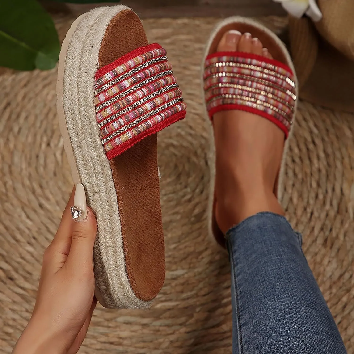 2025 Wedges Sandals for Women Breathable Indoor/Outdoor Mesh Espadrilles Platform Walking Footwear Summer Beach Vacation Slippers Fashion Comfortable Open Toe Soft Sole Wedge Heel Shoe