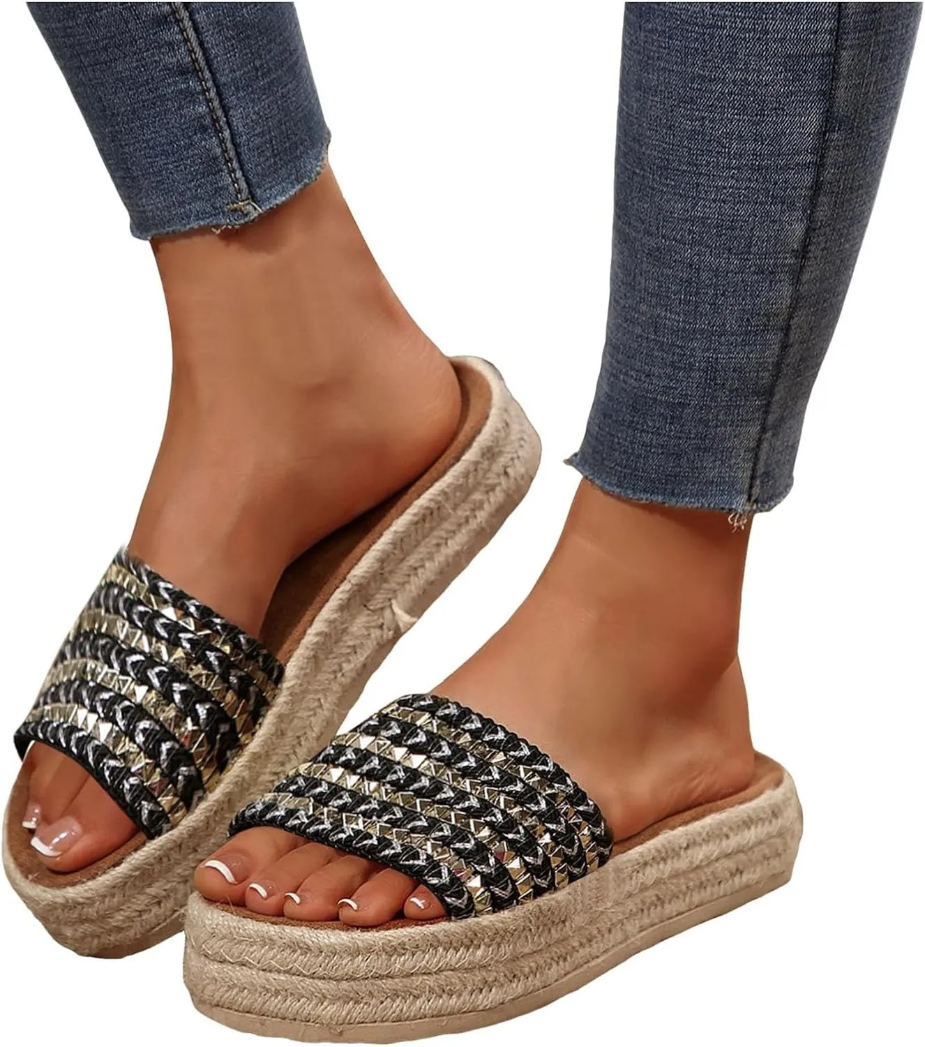 2025 Wedges Sandals for Women Breathable Indoor/Outdoor Mesh Espadrilles Platform Walking Footwear Summer Beach Vacation Slippers Fashion Comfortable Open Toe Soft Sole Wedge Heel Shoe