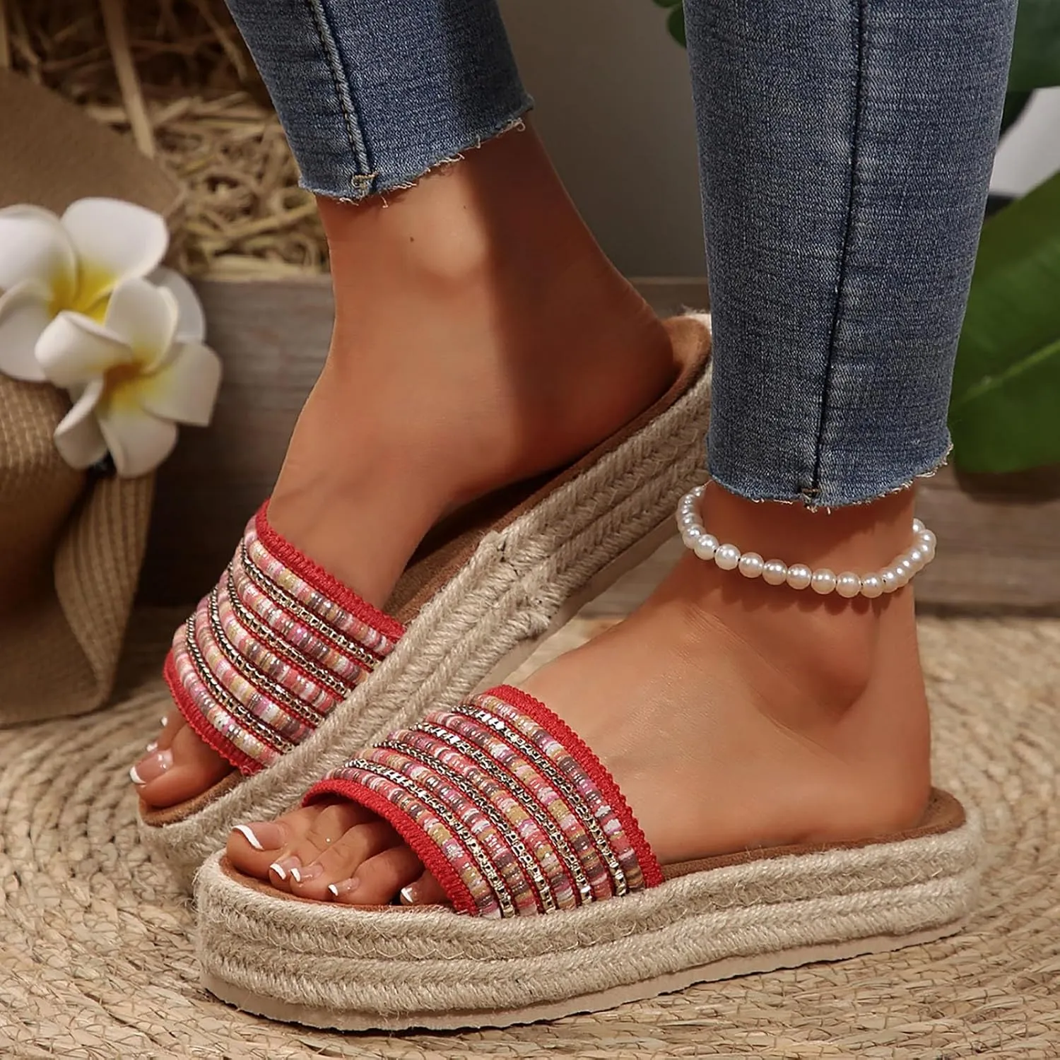 2025 Wedges Sandals for Women Breathable Indoor/Outdoor Mesh Espadrilles Platform Walking Footwear Summer Beach Vacation Slippers Fashion Comfortable Open Toe Soft Sole Wedge Heel Shoe