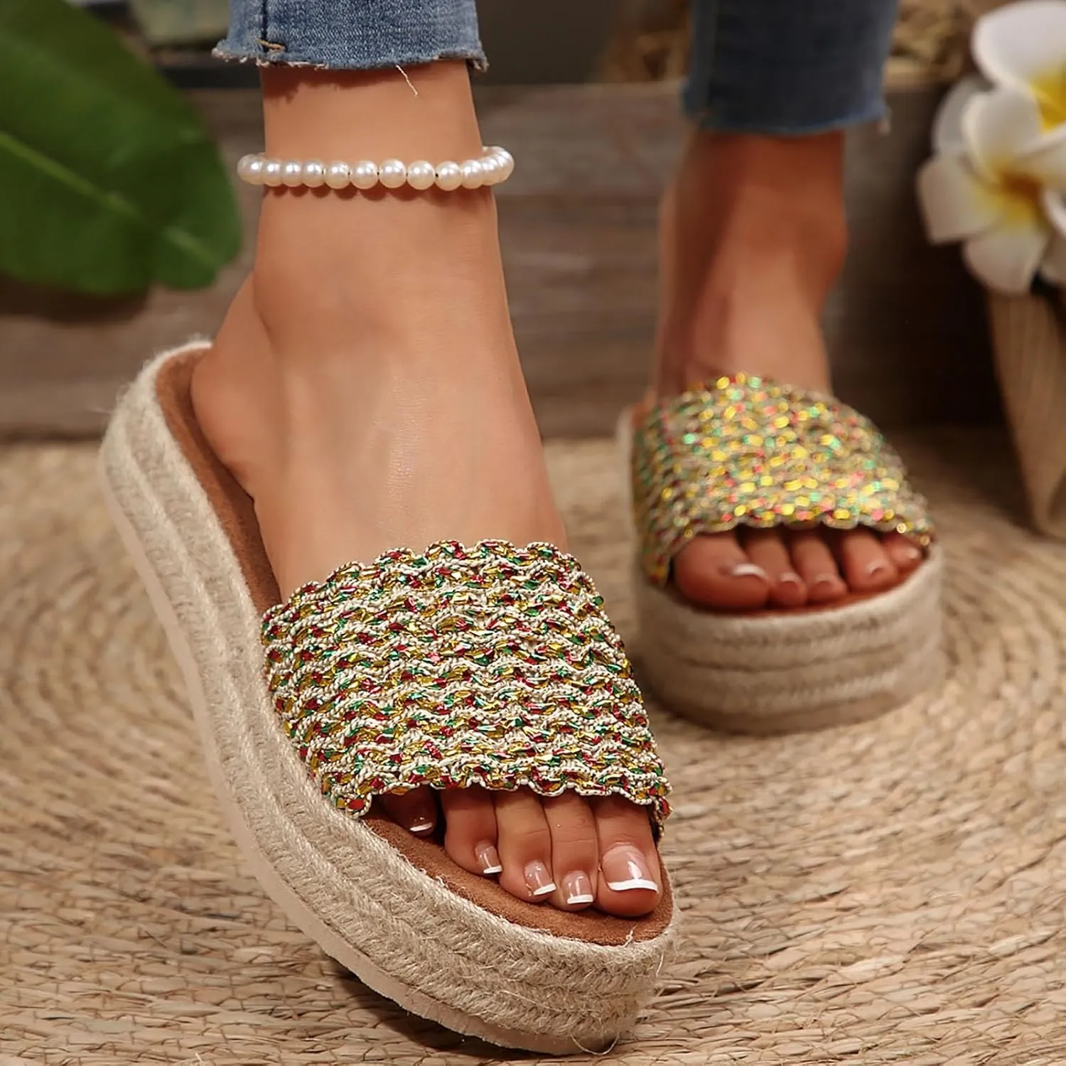2025 Wedges Sandals for Women Breathable Indoor/Outdoor Mesh Espadrilles Platform Walking Footwear Summer Beach Vacation Slippers Fashion Comfortable Open Toe Soft Sole Wedge Heel Shoe