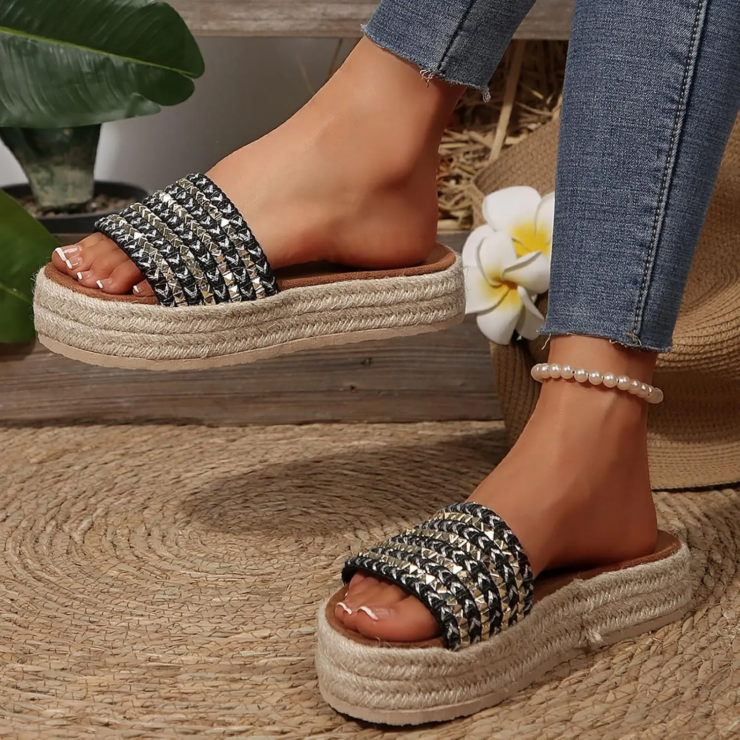 2025 Wedges Sandals for Women Breathable Indoor/Outdoor Mesh Espadrilles Platform Walking Footwear Summer Beach Vacation Slippers Fashion Comfortable Open Toe Soft Sole Wedge Heel Shoe