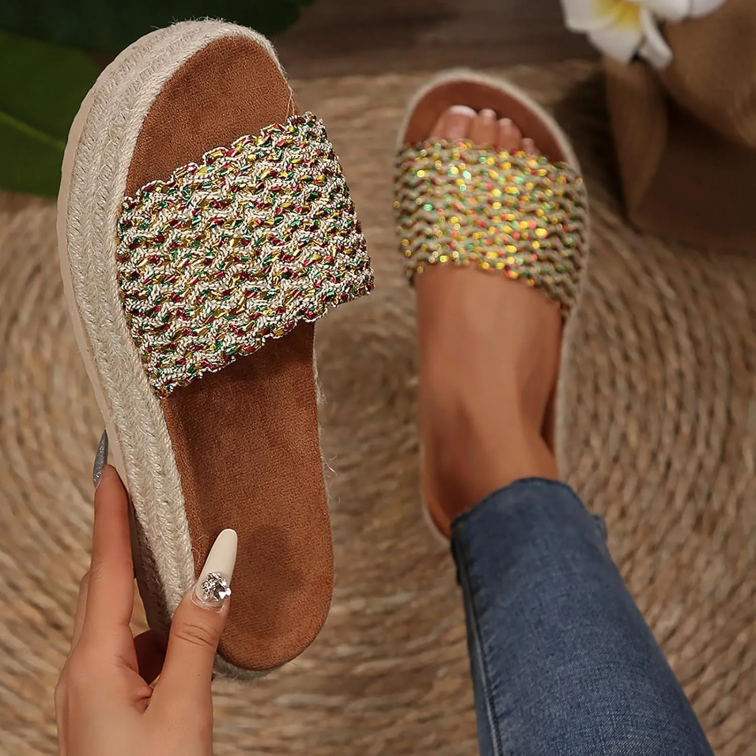 2025 Wedges Sandals for Women Breathable Indoor/Outdoor Mesh Espadrilles Platform Walking Footwear Summer Beach Vacation Slippers Fashion Comfortable Open Toe Soft Sole Wedge Heel Shoe