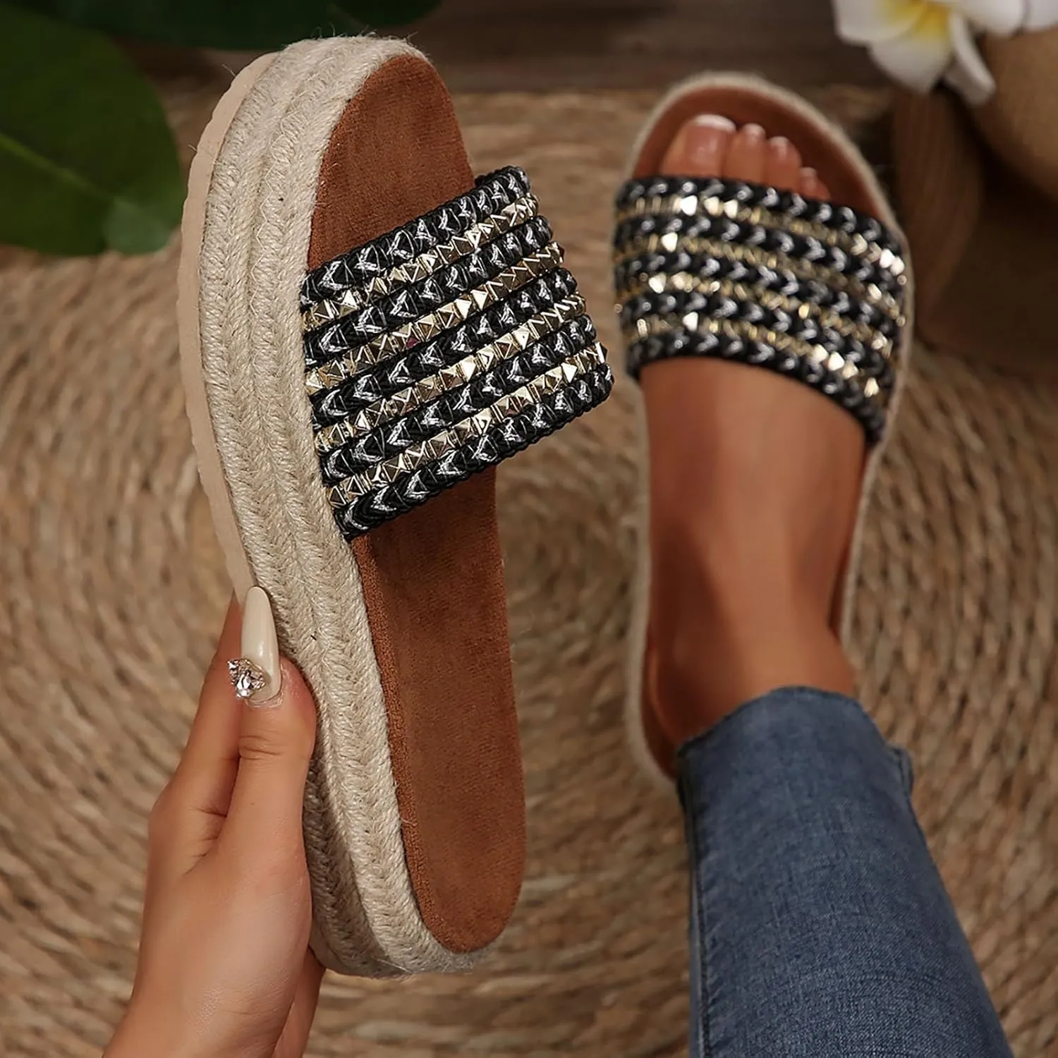 2025 Wedges Sandals for Women Breathable Indoor/Outdoor Mesh Espadrilles Platform Walking Footwear Summer Beach Vacation Slippers Fashion Comfortable Open Toe Soft Sole Wedge Heel Shoe