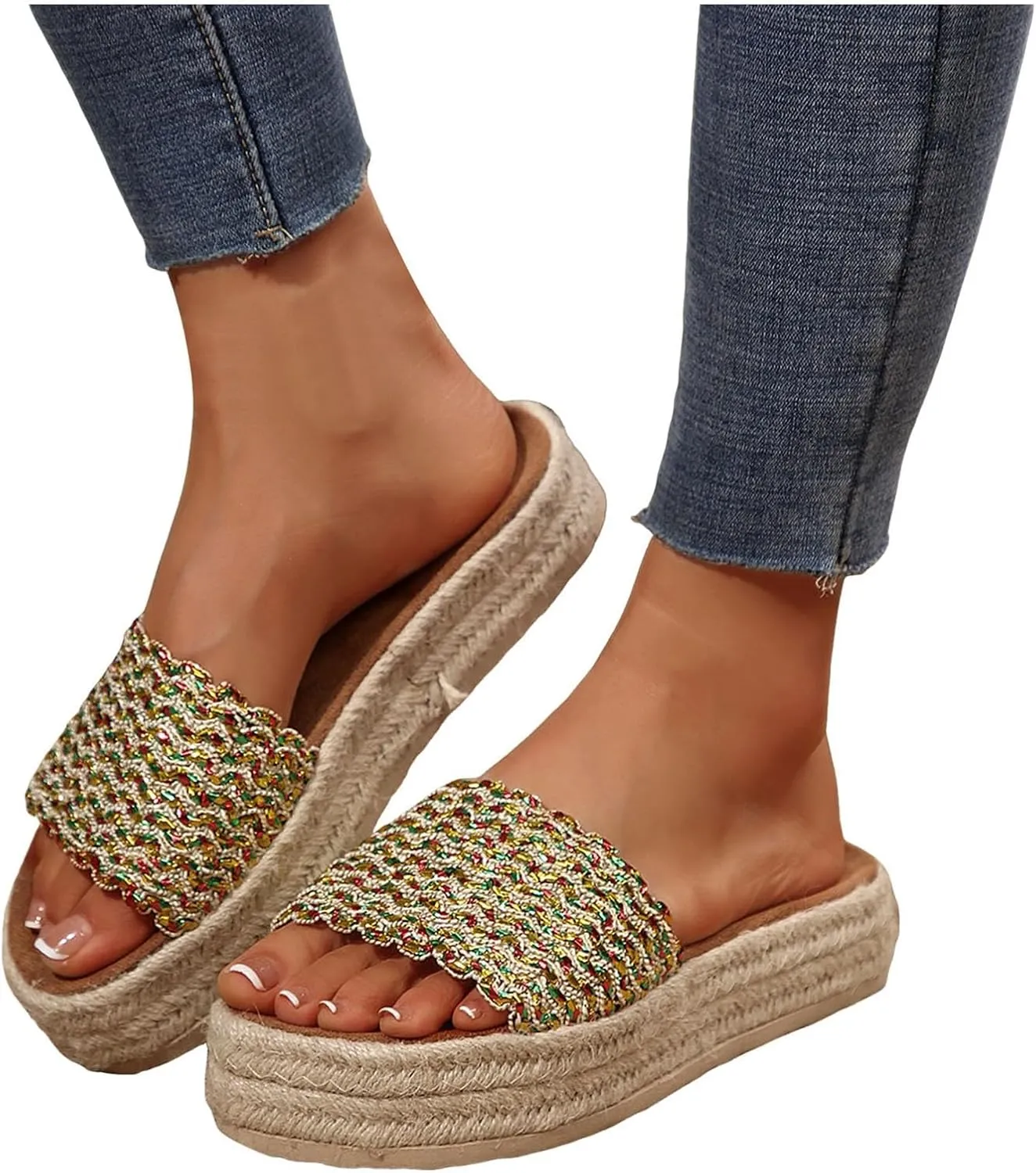 2025 Wedges Sandals for Women Breathable Indoor/Outdoor Mesh Espadrilles Platform Walking Footwear Summer Beach Vacation Slippers Fashion Comfortable Open Toe Soft Sole Wedge Heel Shoe