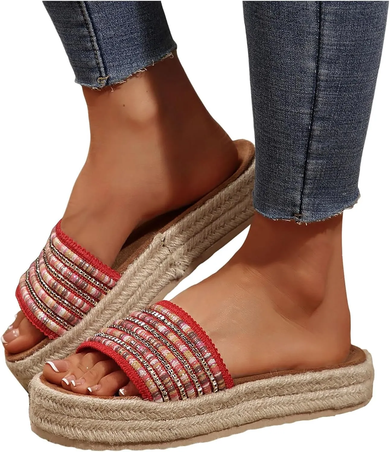 2025 Wedges Sandals for Women Breathable Indoor/Outdoor Mesh Espadrilles Platform Walking Footwear Summer Beach Vacation Slippers Fashion Comfortable Open Toe Soft Sole Wedge Heel Shoe