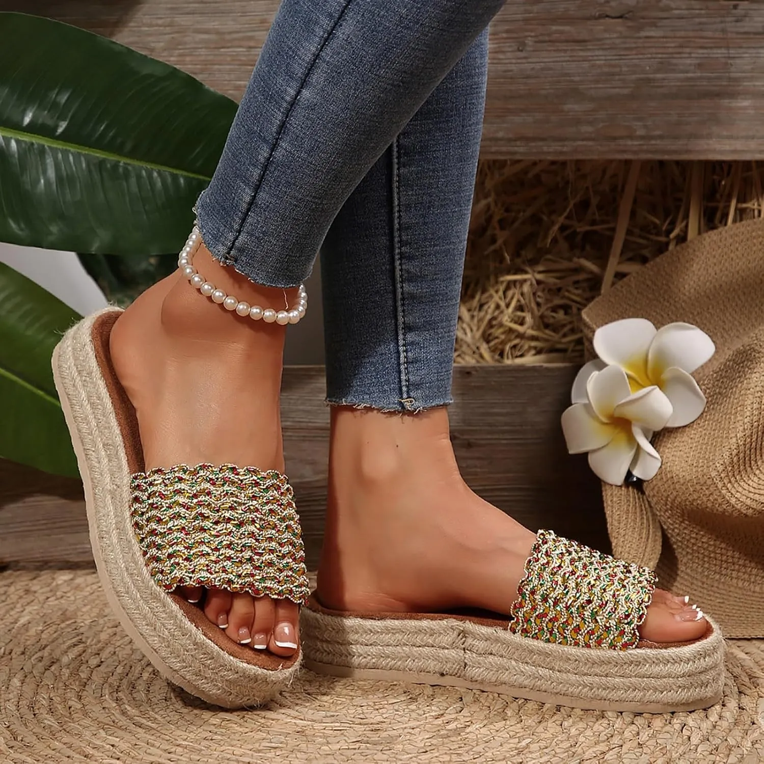 2025 Wedges Sandals for Women Breathable Indoor/Outdoor Mesh Espadrilles Platform Walking Footwear Summer Beach Vacation Slippers Fashion Comfortable Open Toe Soft Sole Wedge Heel Shoe