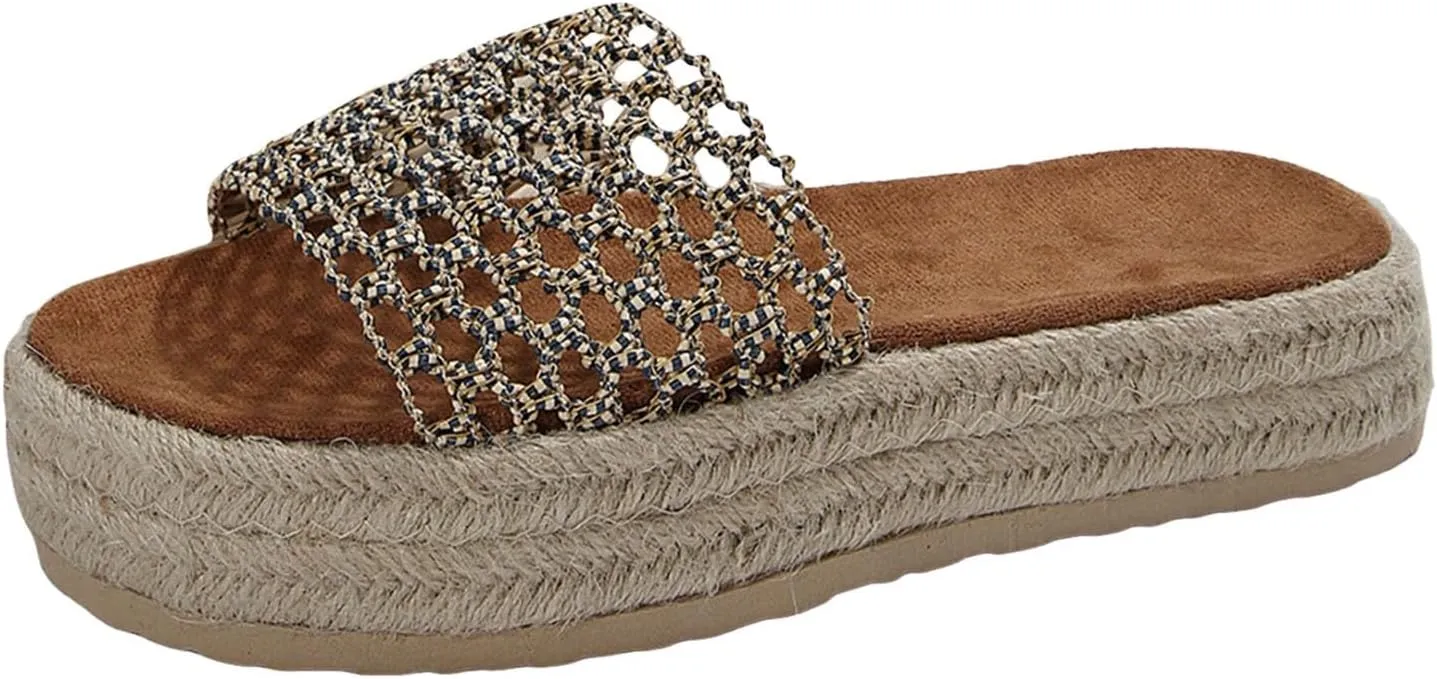 2025 Wedges Sandals for Women Breathable Indoor/Outdoor Mesh Espadrilles Platform Walking Footwear Summer Beach Vacation Slippers Fashion Comfortable Open Toe Soft Sole Wedge Heel Shoe