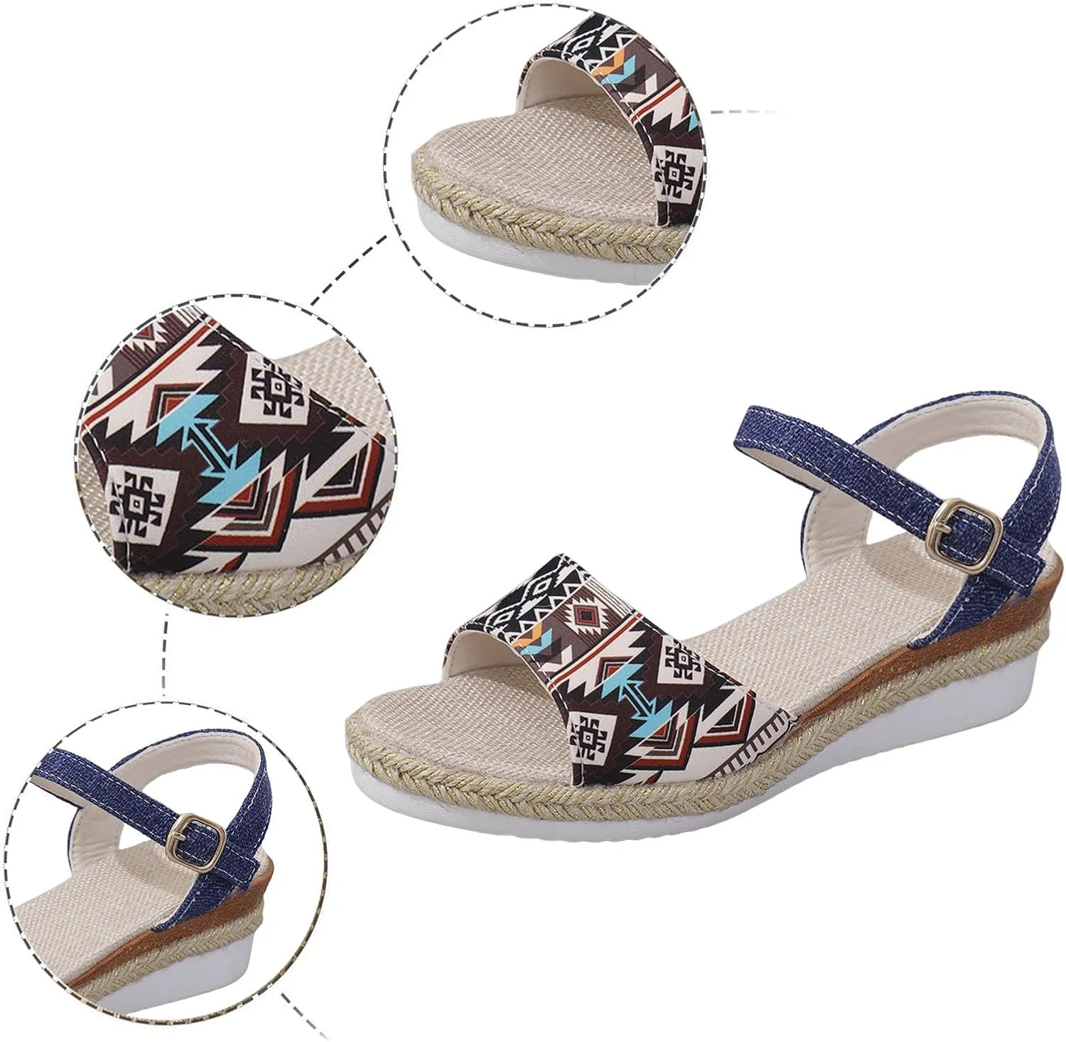 2025 Women Comfortable Wedge Heel Sandals Fashion Bohemian Retro Ladies Dress Walking Footwear with Adjustable Buckle Summer Platform Slide Slippers Breathable Vacation Espadrilles Casual Shoe