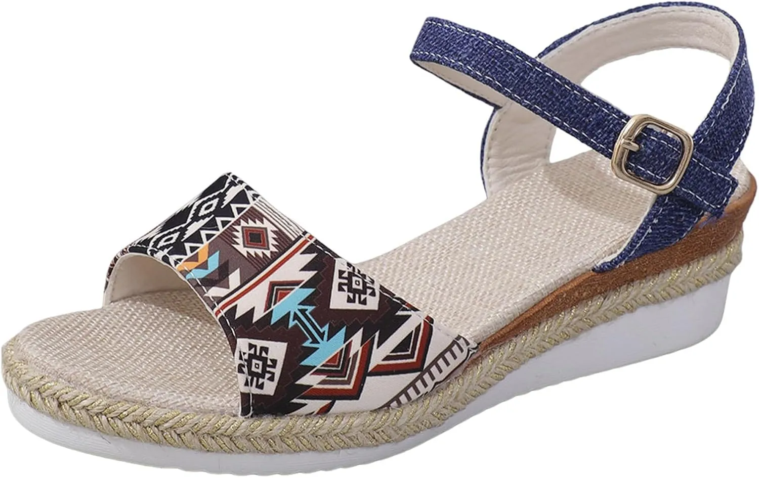 2025 Women Comfortable Wedge Heel Sandals Fashion Bohemian Retro Ladies Dress Walking Footwear with Adjustable Buckle Summer Platform Slide Slippers Breathable Vacation Espadrilles Casual Shoe