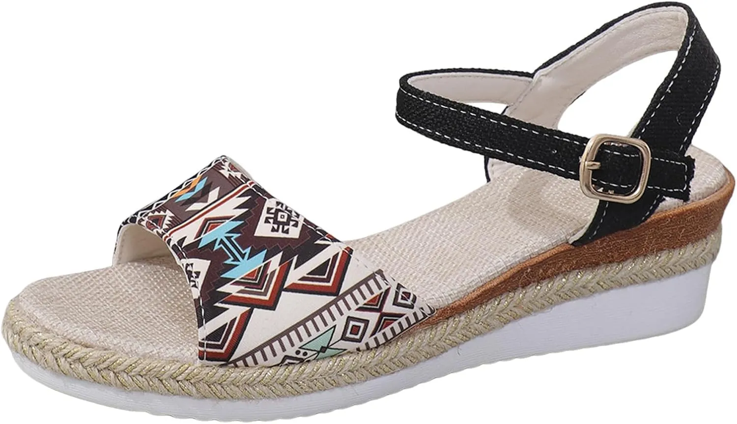 2025 Women Comfortable Wedge Heel Sandals Fashion Bohemian Retro Ladies Dress Walking Footwear with Adjustable Buckle Summer Platform Slide Slippers Breathable Vacation Espadrilles Casual Shoe