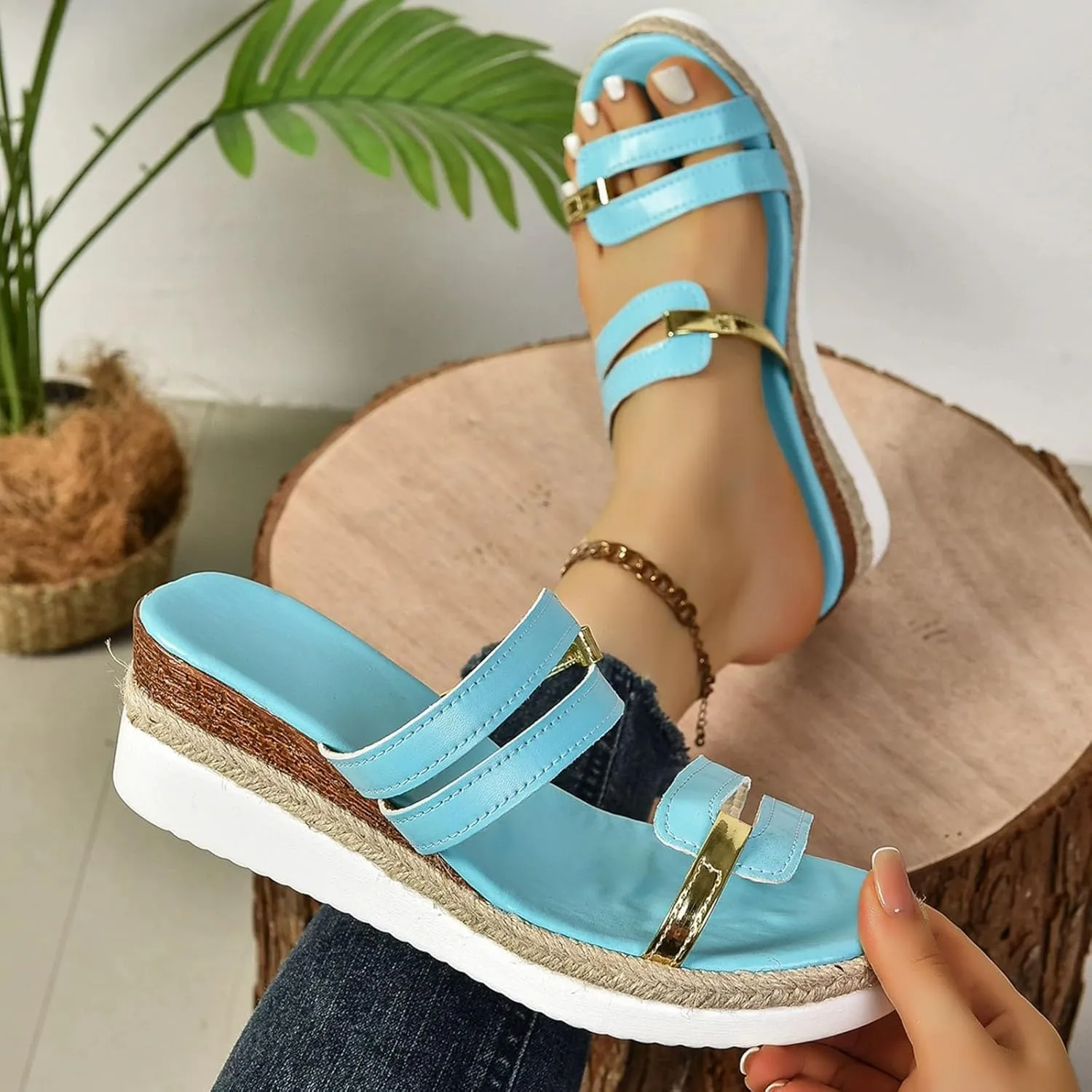 2025 Women Comfortable Wedge Heel Sandals Summer Beach Vacation Slippers Breathable Ladies Dress Espadrilles Platform Casual Shoe Fashion Dance Party Walking Footwear