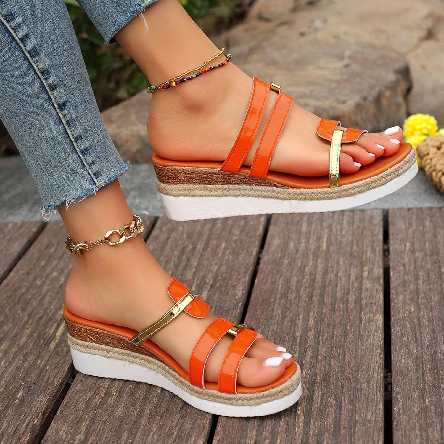 2025 Women Wedge Heel Sandals Comfortable Beach Vacation Slippers Breathable Ladies Dress Espadrilles Platform Casual Shoe Fashion Dance Party Walking Footwear Summer Indoor/Outdoor Slip-on Slides