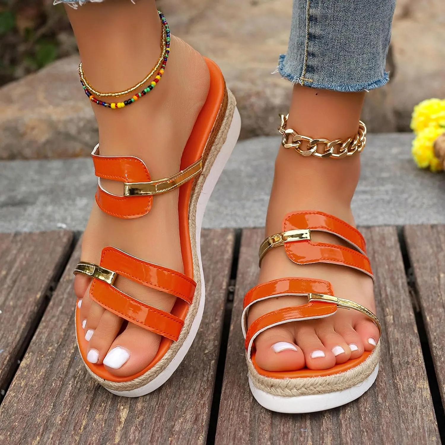 2025 Women Wedge Heel Sandals Comfortable Beach Vacation Slippers Breathable Ladies Dress Espadrilles Platform Casual Shoe Fashion Dance Party Walking Footwear Summer Indoor/Outdoor Slip-on Slides