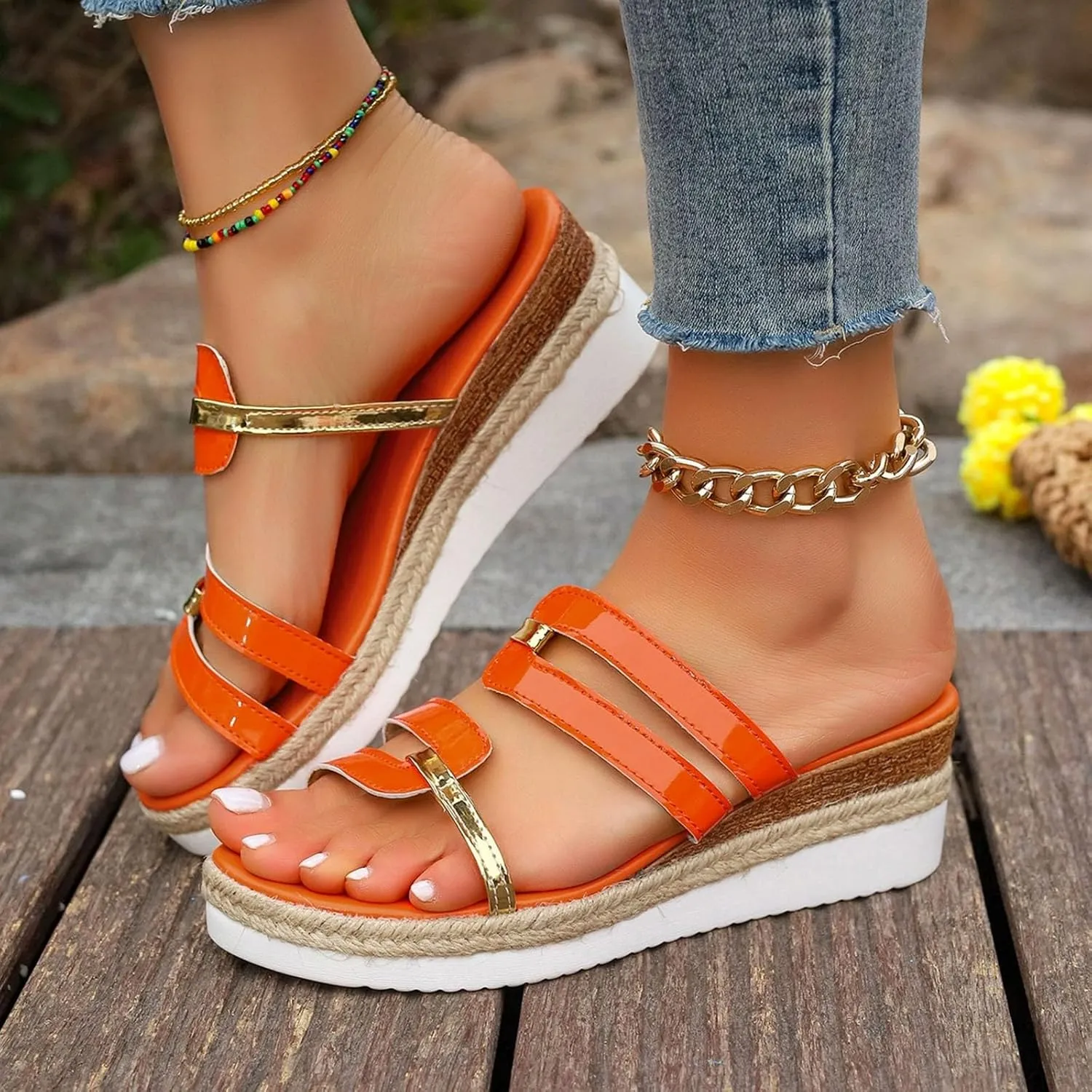 2025 Women Wedge Heel Sandals Comfortable Beach Vacation Slippers Breathable Ladies Dress Espadrilles Platform Casual Shoe Fashion Dance Party Walking Footwear Summer Indoor/Outdoor Slip-on Slides