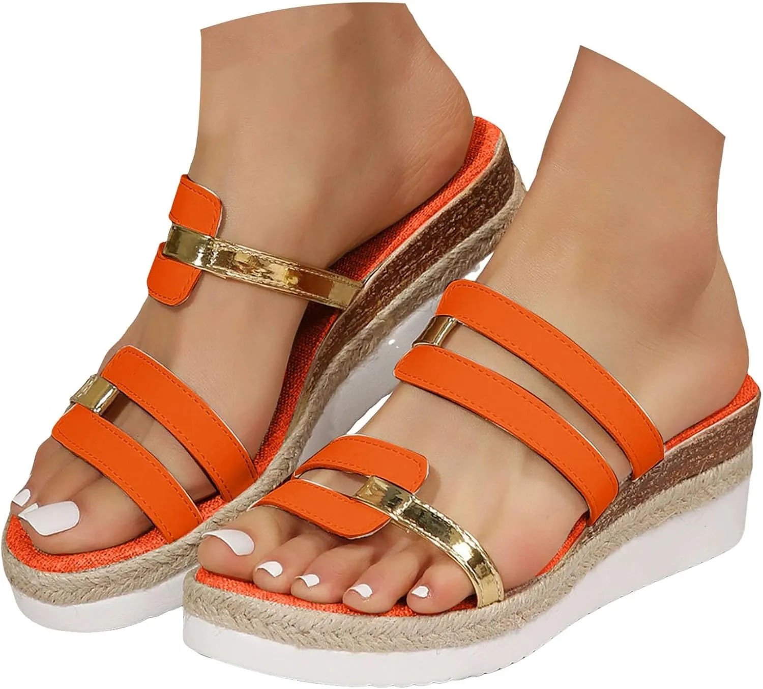 2025 Women Wedge Heel Sandals Comfortable Beach Vacation Slippers Breathable Ladies Dress Espadrilles Platform Casual Shoe Fashion Dance Party Walking Footwear Summer Indoor/Outdoor Slip-on Slides