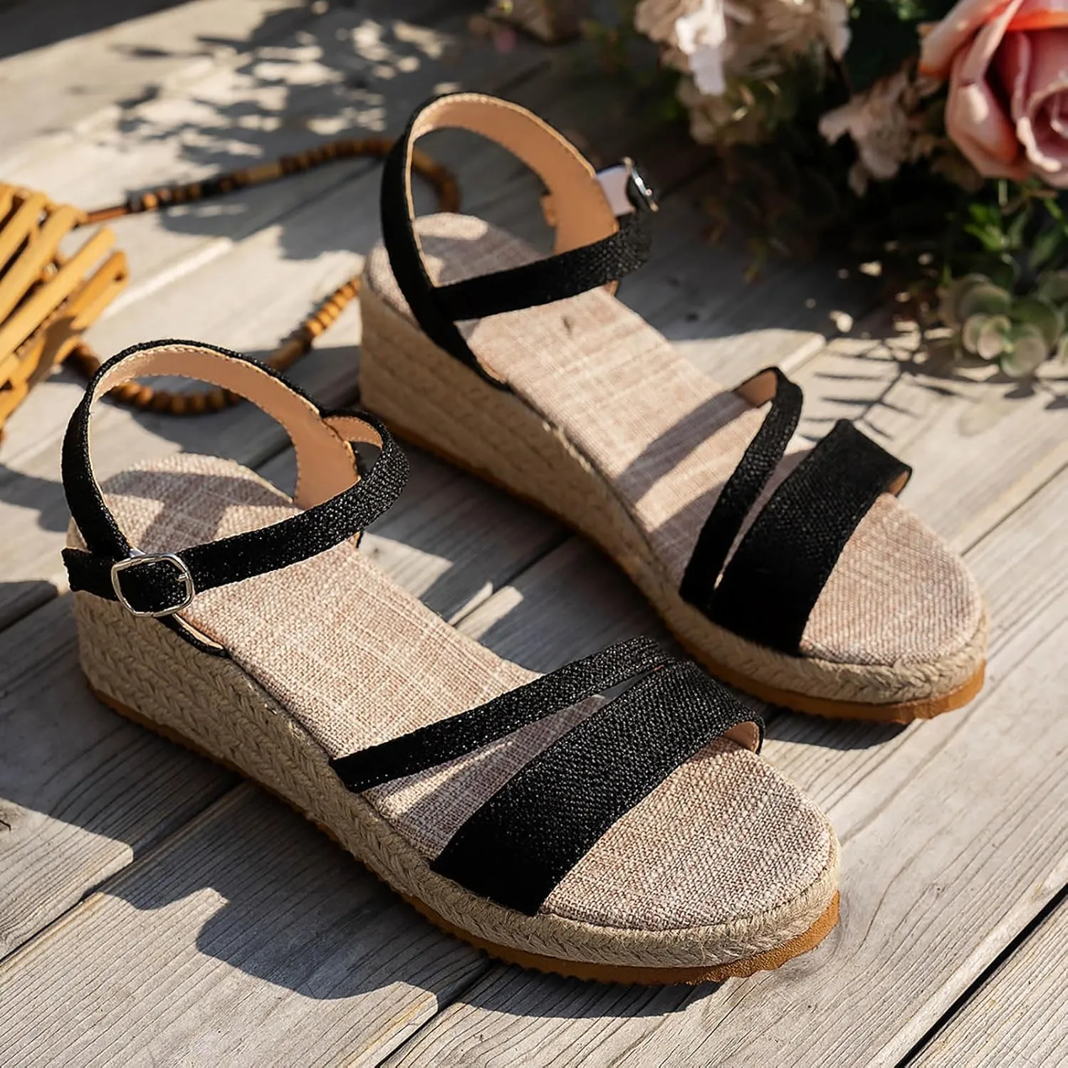 2025 Women Wedge Heel Sandals,Summer Espadrilles Platform Slides Adjustable Buckle Fashion Indoor Outdoor Slip-On Casual Shoe Breathable Comfortable Ladies Dress Dance Party Sandals