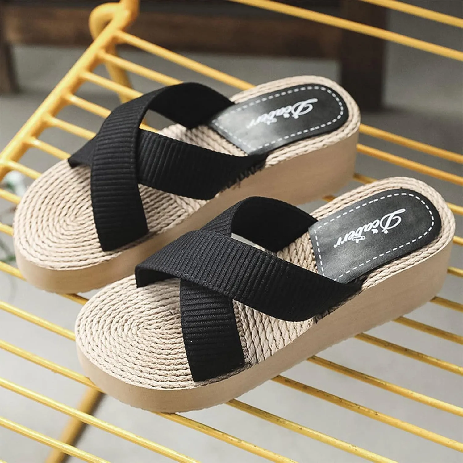 2025 Women Wedge Sandal Summer Open Toe Slip-On Espadrilles Slippers Comfortable Beach Vacation Slides Breathable Non-Slip Walking Footwear Indoor/Outdoor Ladies Dress Height Increase Shoe