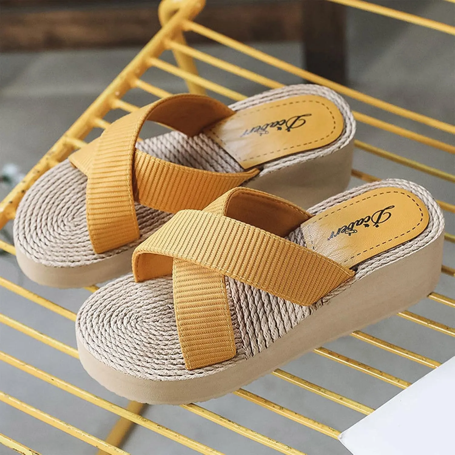 2025 Women Wedge Sandal Summer Open Toe Slip-On Espadrilles Slippers Comfortable Beach Vacation Slides Breathable Non-Slip Walking Footwear Indoor/Outdoor Ladies Dress Height Increase Shoe