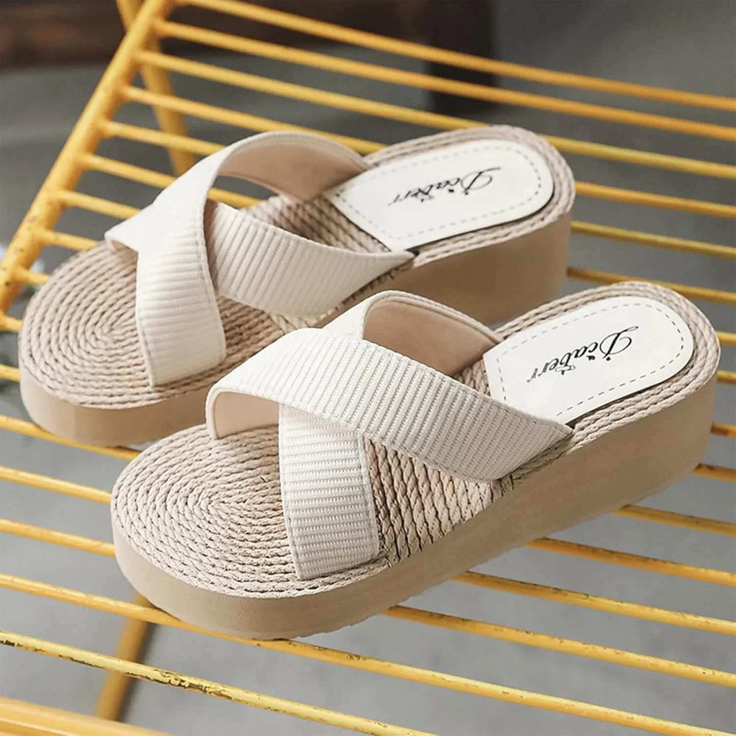 2025 Women Wedge Sandal Summer Open Toe Slip-On Espadrilles Slippers Comfortable Beach Vacation Slides Breathable Non-Slip Walking Footwear Indoor/Outdoor Ladies Dress Height Increase Shoe