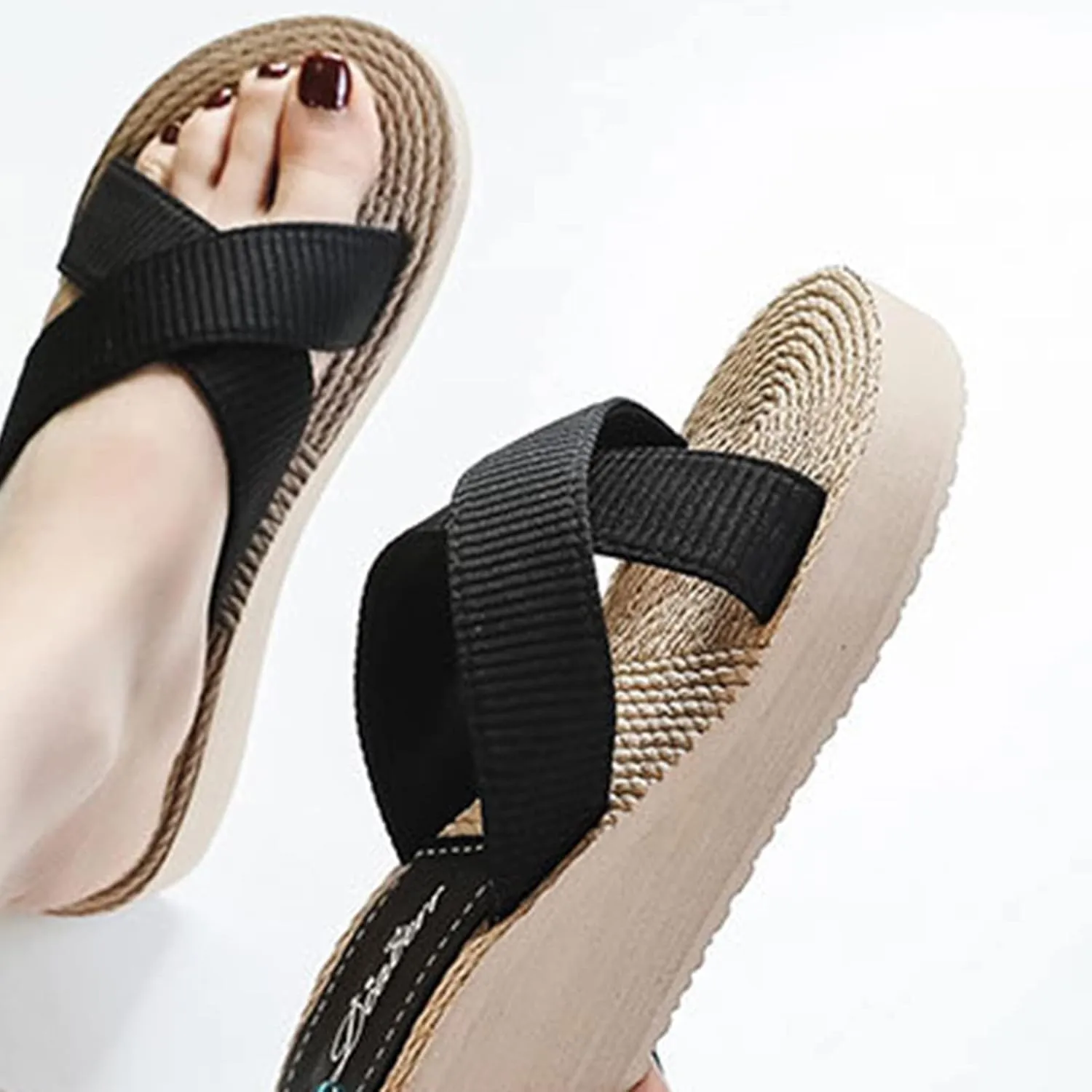 2025 Women Wedge Sandal Summer Open Toe Slip-On Espadrilles Slippers Comfortable Beach Vacation Slides Breathable Non-Slip Walking Footwear Indoor/Outdoor Ladies Dress Height Increase Shoe