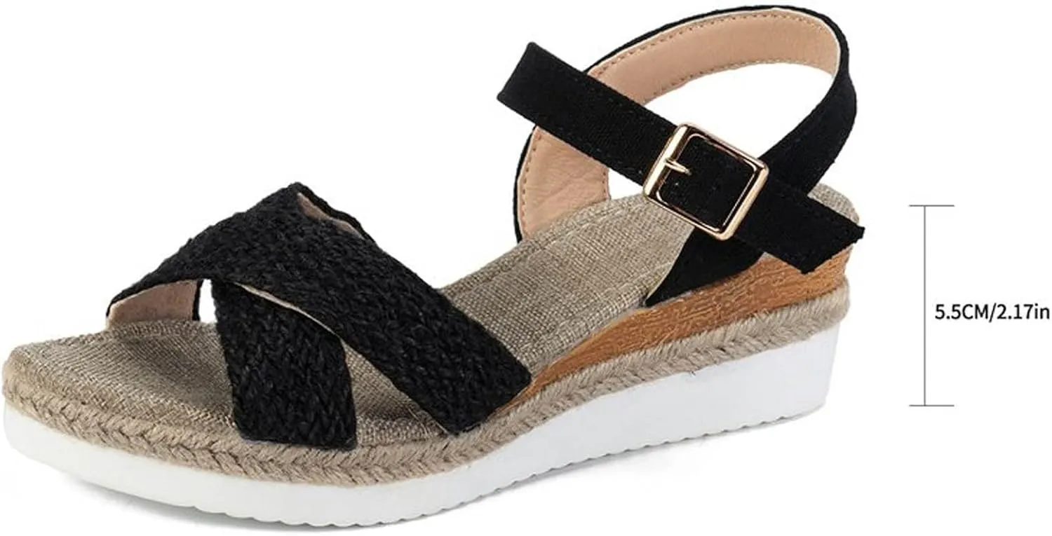 2025 Women Wedge Sandals Fashion Summer Dressy Party Dance Vacation Slippers Breathable Comfortable Height Increase Espadrilles Walking Footwear with Adjustable Buckle Outdoor Open Toe Casual Shoe
