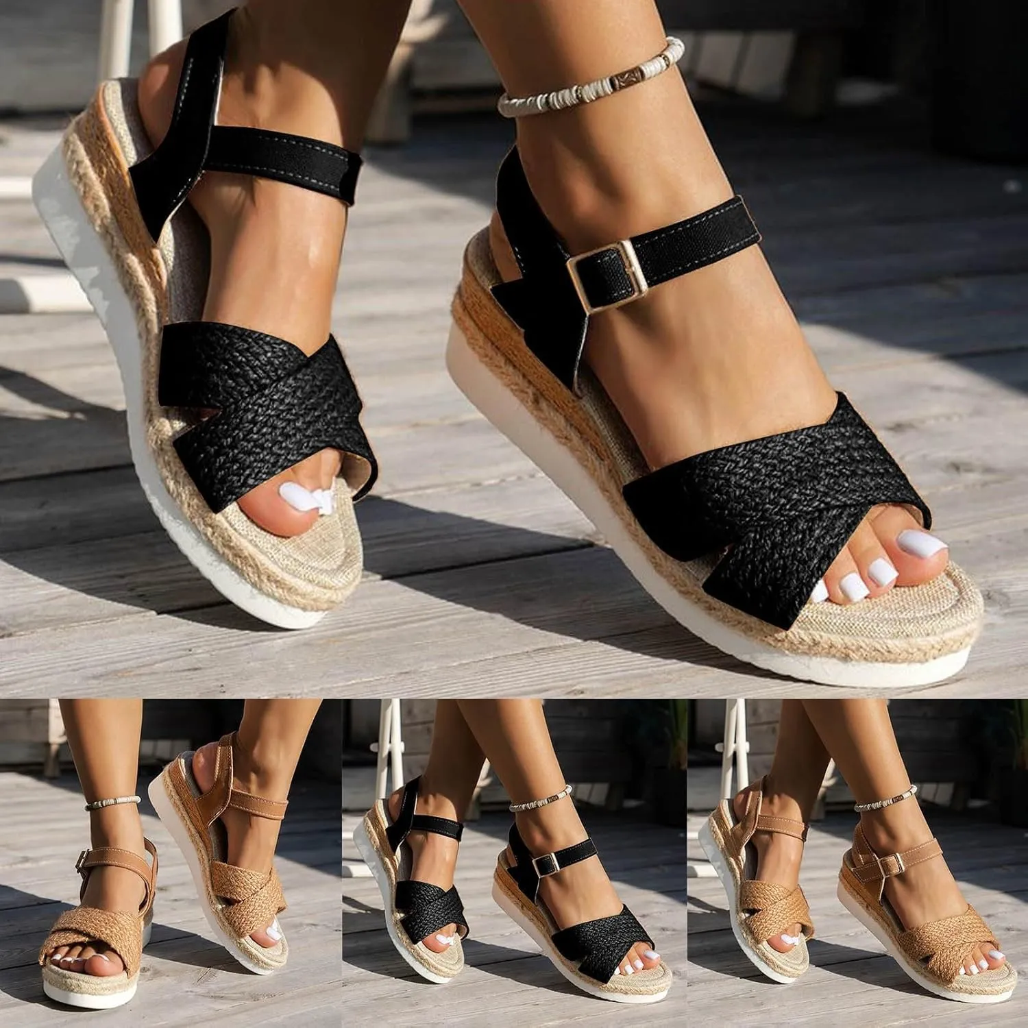 2025 Women Wedge Sandals Fashion Summer Dressy Party Dance Vacation Slippers Breathable Comfortable Height Increase Espadrilles Walking Footwear with Adjustable Buckle Outdoor Open Toe Casual Shoe