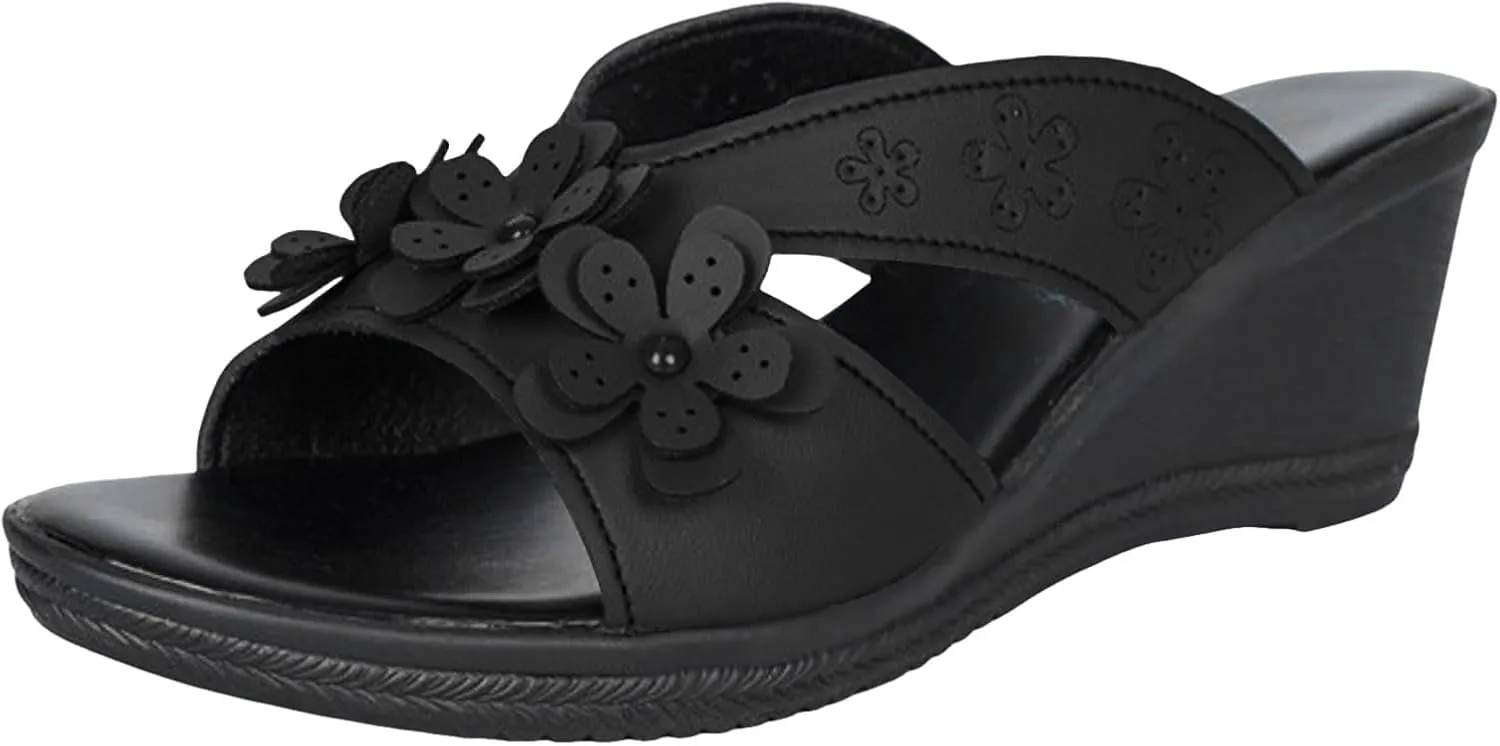 2025 Women Wedge Sandals Summer Fashion Cute Flower Height Increase Espadrilles Slippers Indoor/Outdoor Open Toe Walking Footwear Comfortable Breathable Beach Vacation Slip-On Casual Shoe