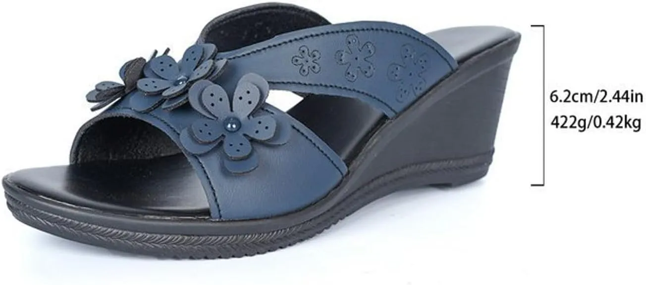 2025 Women Wedge Sandals Summer Fashion Cute Flower Height Increase Espadrilles Slippers Peep Toe Walking Footwear Comfortable Breathable Beach Vacation Cushion Casual Shoe Daily Wear