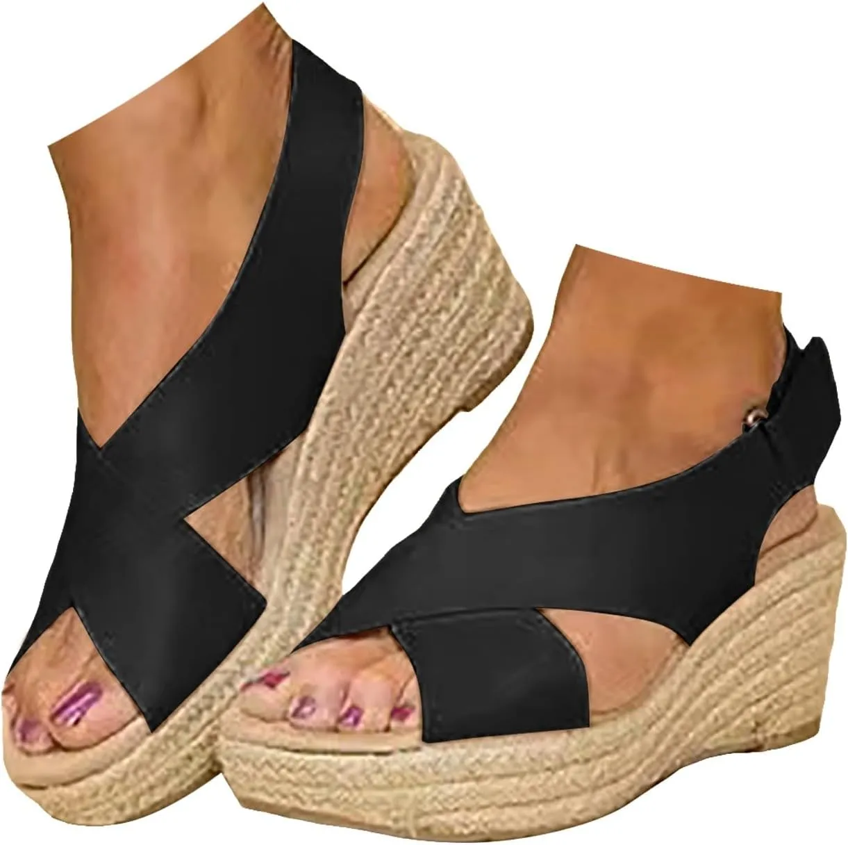 2025 Women Wedges Sandals Comfortable Height Increase Espadrilles Shoes with Hook Loop Strap Ladies Dress Walking Footwear Fashion Beach Vacation Slippers Breathable Open Toe Soft Sole Slides