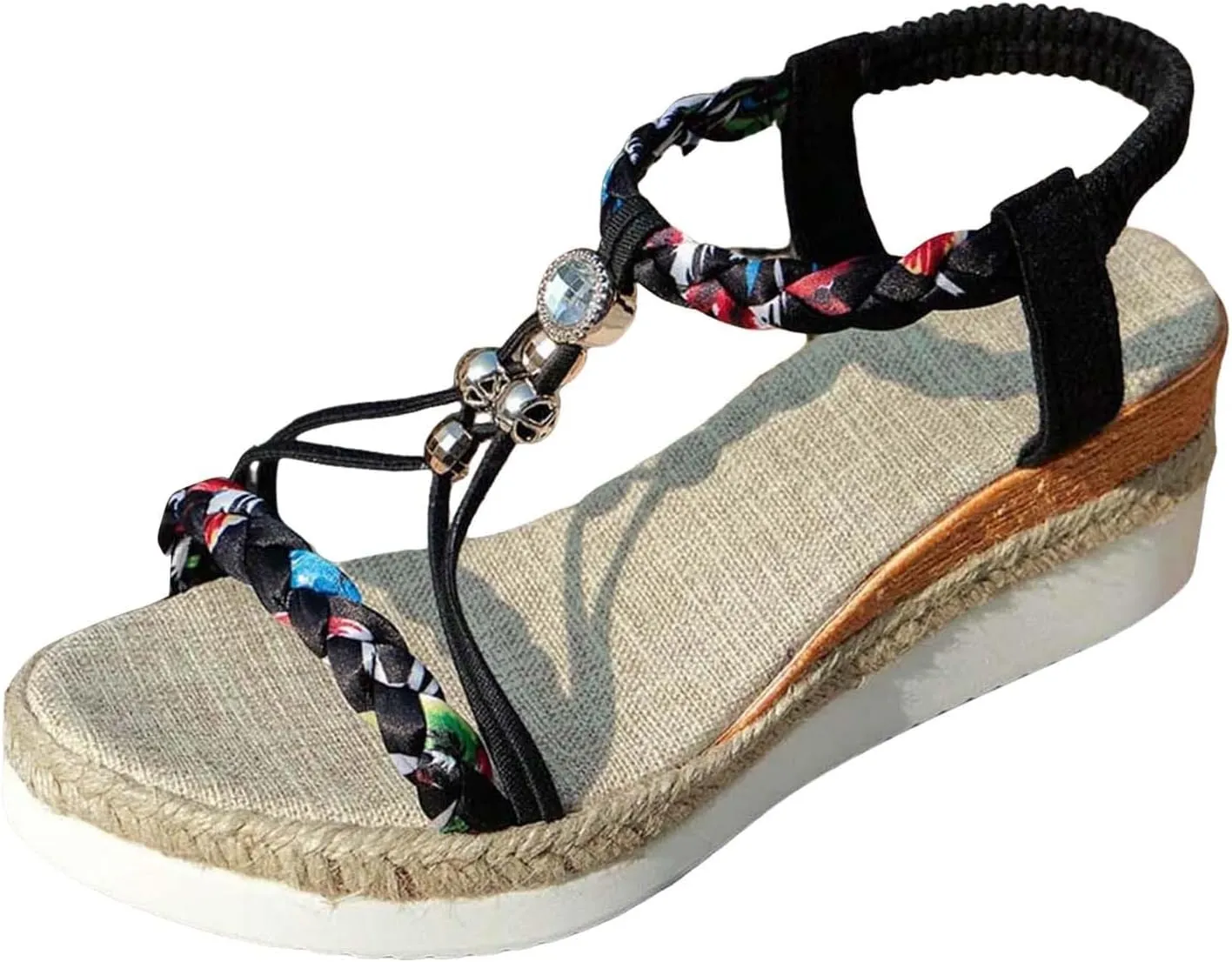 2025 Women Wedges Sandals Fashion Bohemian Roman Espadrilles Platform Slippers with Ankle Strap Comfortable Ladies Dress Non-Slip Wedge Heel Shoe Summer Breathable Beach Vacation Walking Footwear