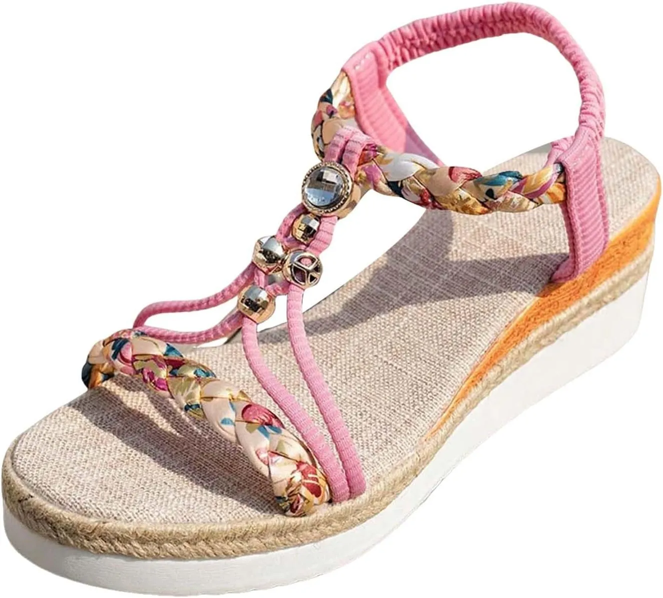 2025 Women Wedges Sandals Fashion Bohemian Roman Espadrilles Platform Slippers with Ankle Strap Comfortable Ladies Dress Non-Slip Wedge Heel Shoe Summer Breathable Beach Vacation Walking Footwear