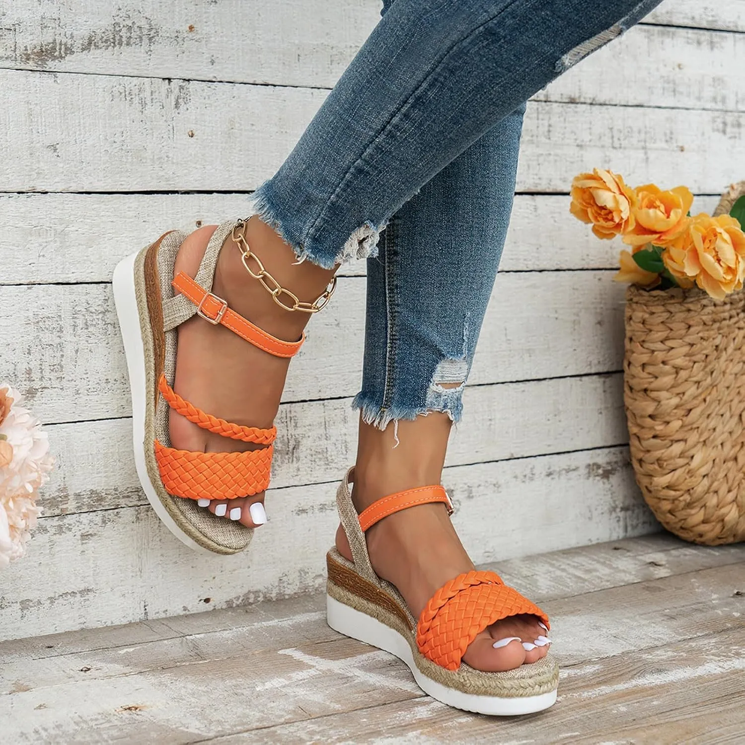 2025 Women Wedges Sandals Fashion Ladies Dress Espadrilles Platform Walking Footwear with Adjustable Buckle Comfortable Breathable Slip-On Wedge Heel Shoe Indoor/Outdoor Summer Vacation Slides