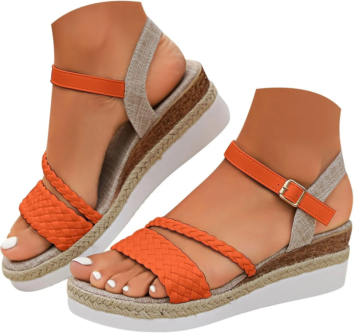 2025 Women Wedges Sandals Fashion Ladies Dress Espadrilles Platform Walking Footwear with Adjustable Buckle Comfortable Breathable Slip-On Wedge Heel Shoe Indoor/Outdoor Summer Vacation Slides