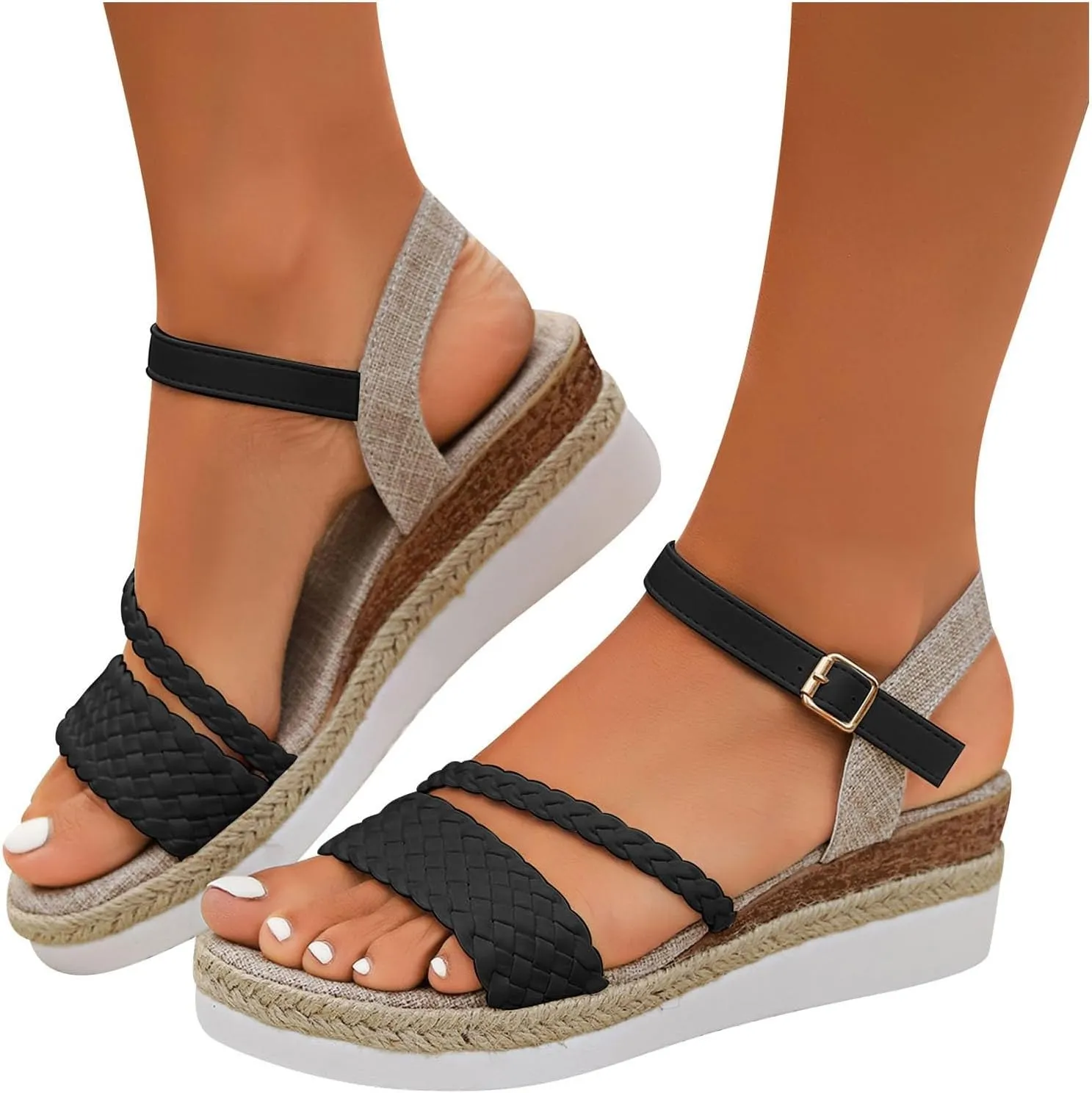 2025 Women Wedges Sandals Fashion Ladies Dress Espadrilles Platform Walking Footwear with Adjustable Buckle Comfortable Breathable Slip-On Wedge Heel Shoe Indoor/Outdoor Summer Vacation Slides