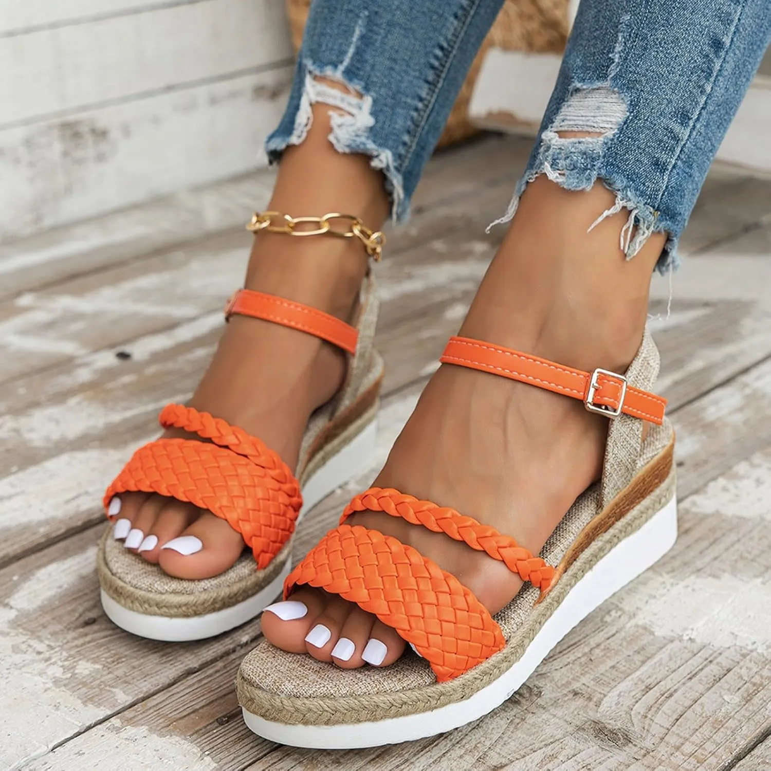 2025 Women Wedges Sandals Fashion Ladies Dress Espadrilles Platform Walking Footwear with Adjustable Buckle Comfortable Breathable Slip-On Wedge Heel Shoe Indoor/Outdoor Summer Vacation Slides
