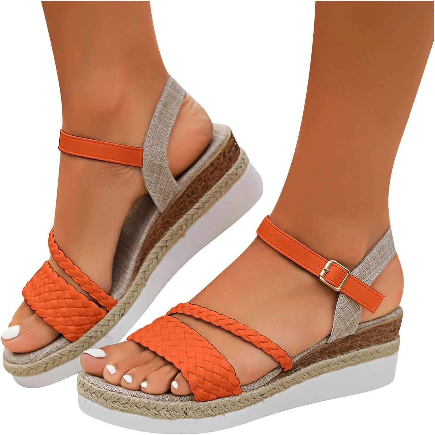 2025 Women Wedges Sandals Fashion Ladies Dress Espadrilles Platform Walking Footwear with Adjustable Buckle Comfortable Breathable Slip-On Wedge Heel Shoe Indoor/Outdoor Summer Vacation Slides