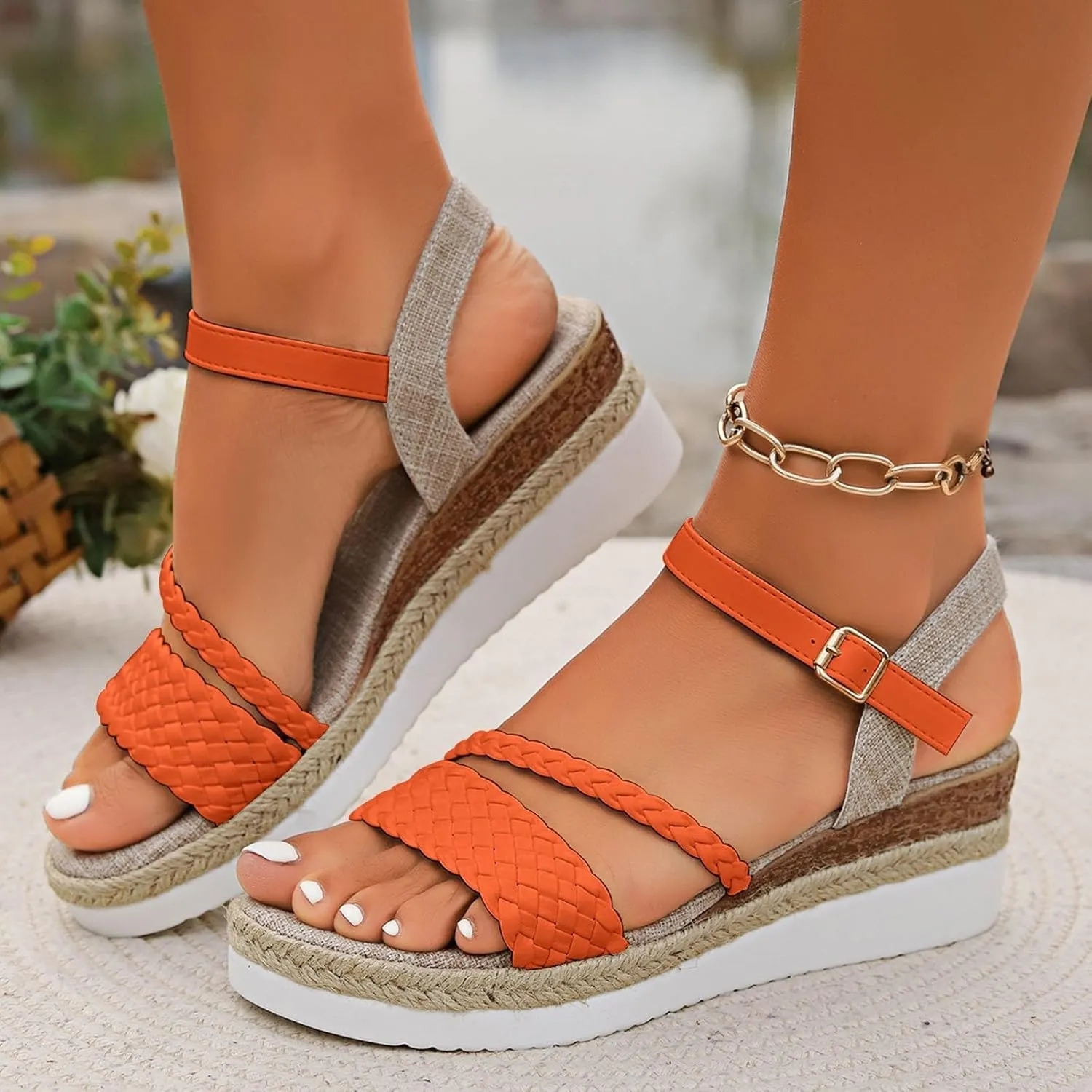 2025 Women Wedges Sandals Fashion Ladies Dress Espadrilles Platform Walking Footwear with Adjustable Buckle Comfortable Breathable Slip-On Wedge Heel Shoe Indoor/Outdoor Summer Vacation Slides