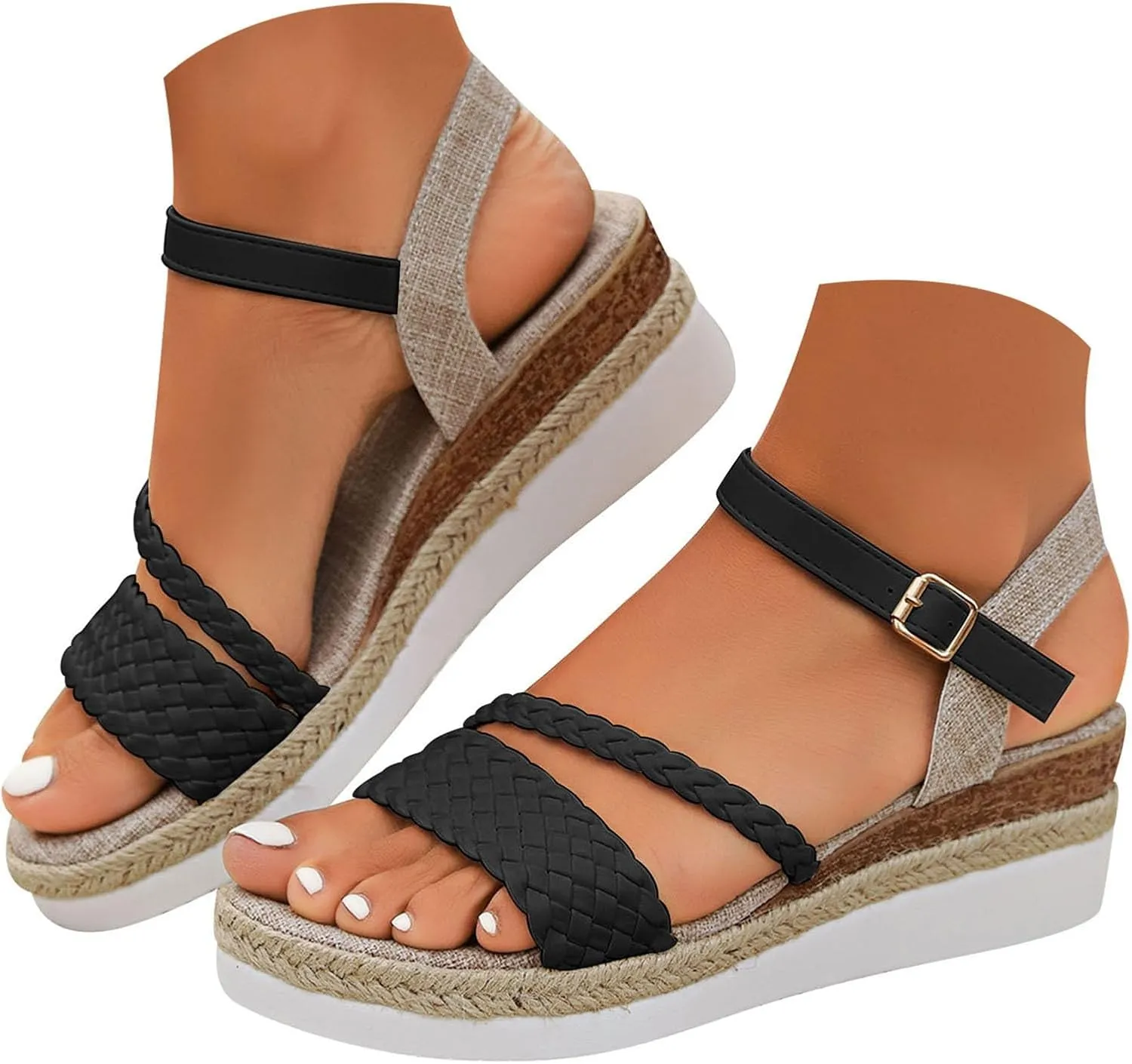 2025 Women Wedges Sandals Fashion Ladies Dress Espadrilles Platform Walking Footwear with Adjustable Buckle Comfortable Breathable Slip-On Wedge Heel Shoe Indoor/Outdoor Summer Vacation Slides