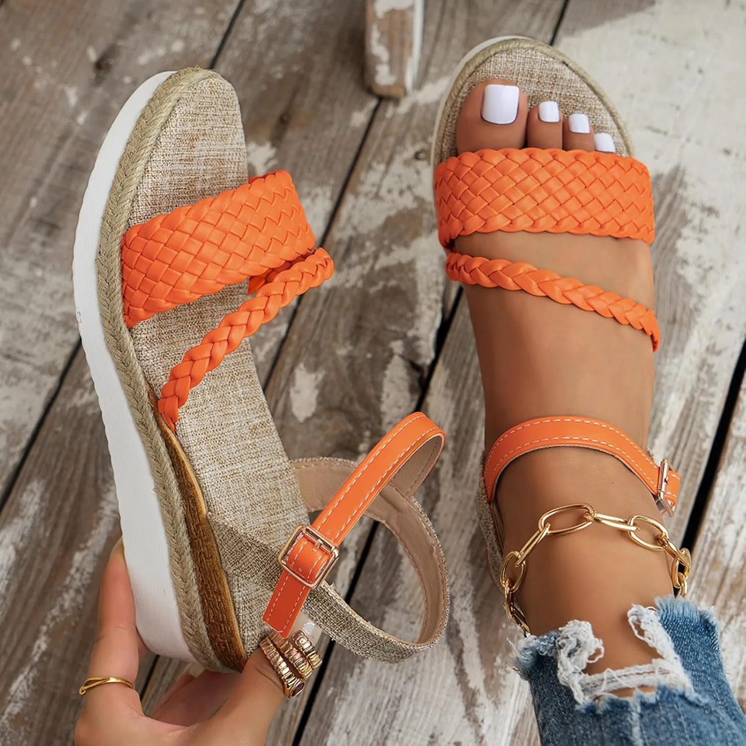 2025 Women Wedges Sandals Fashion Ladies Dress Espadrilles Platform Walking Footwear with Adjustable Buckle Comfortable Breathable Slip-On Wedge Heel Shoe Indoor/Outdoor Summer Vacation Slides